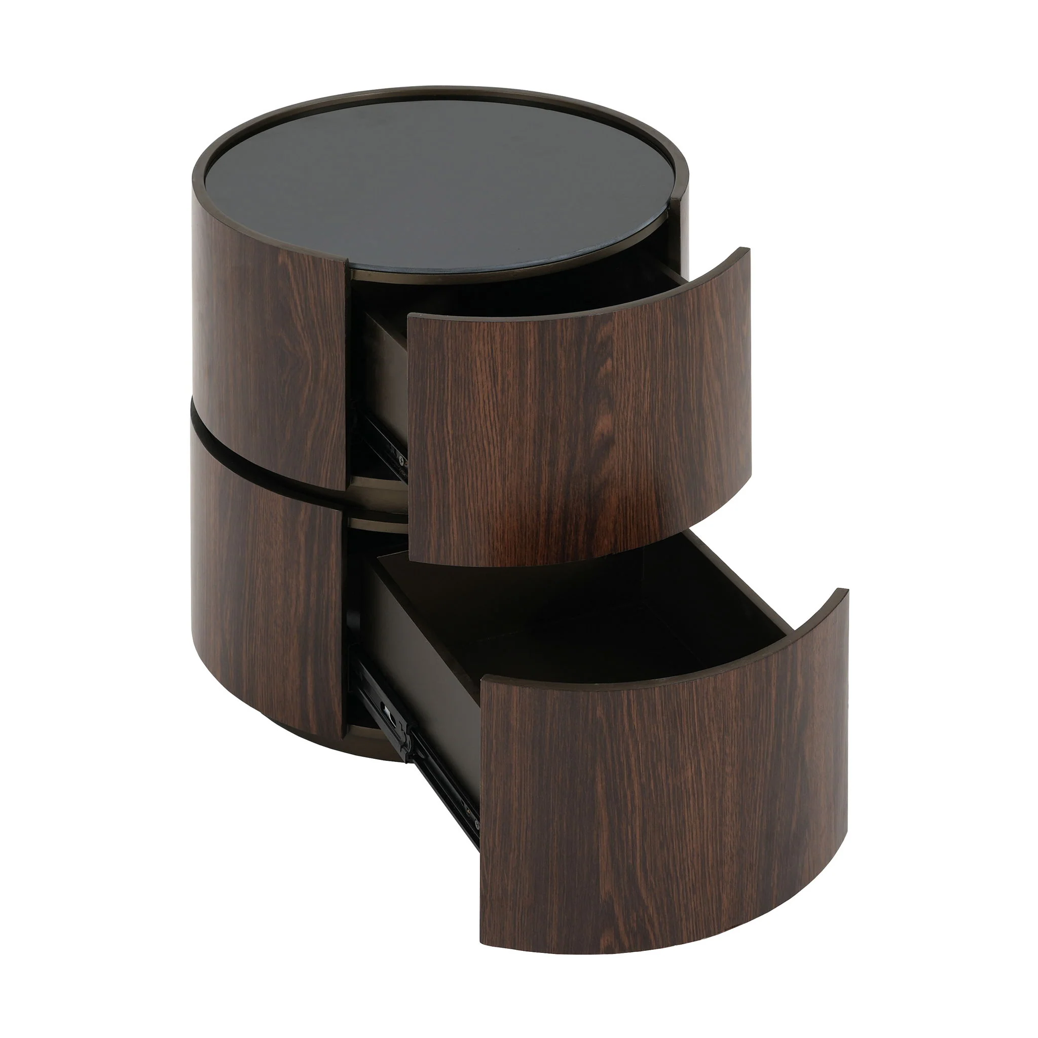 Elegant Italian High Grade Double Layer Storage Round Side Table - Brown / Black - Image 3