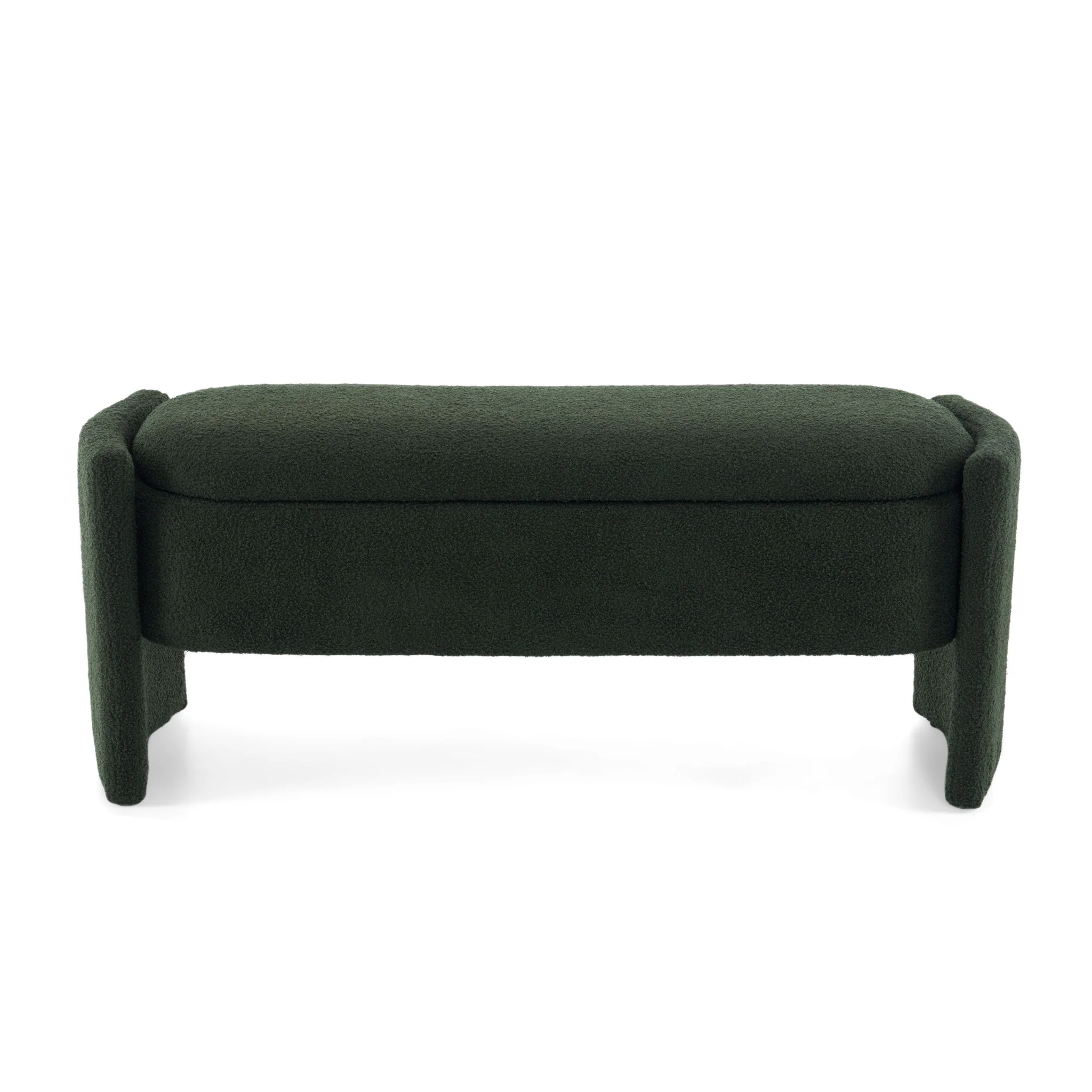Elegant Long Shaped Storage Ottoman Bench, Boucle Material, Simple And Grand Design - Dark Green - Image 3