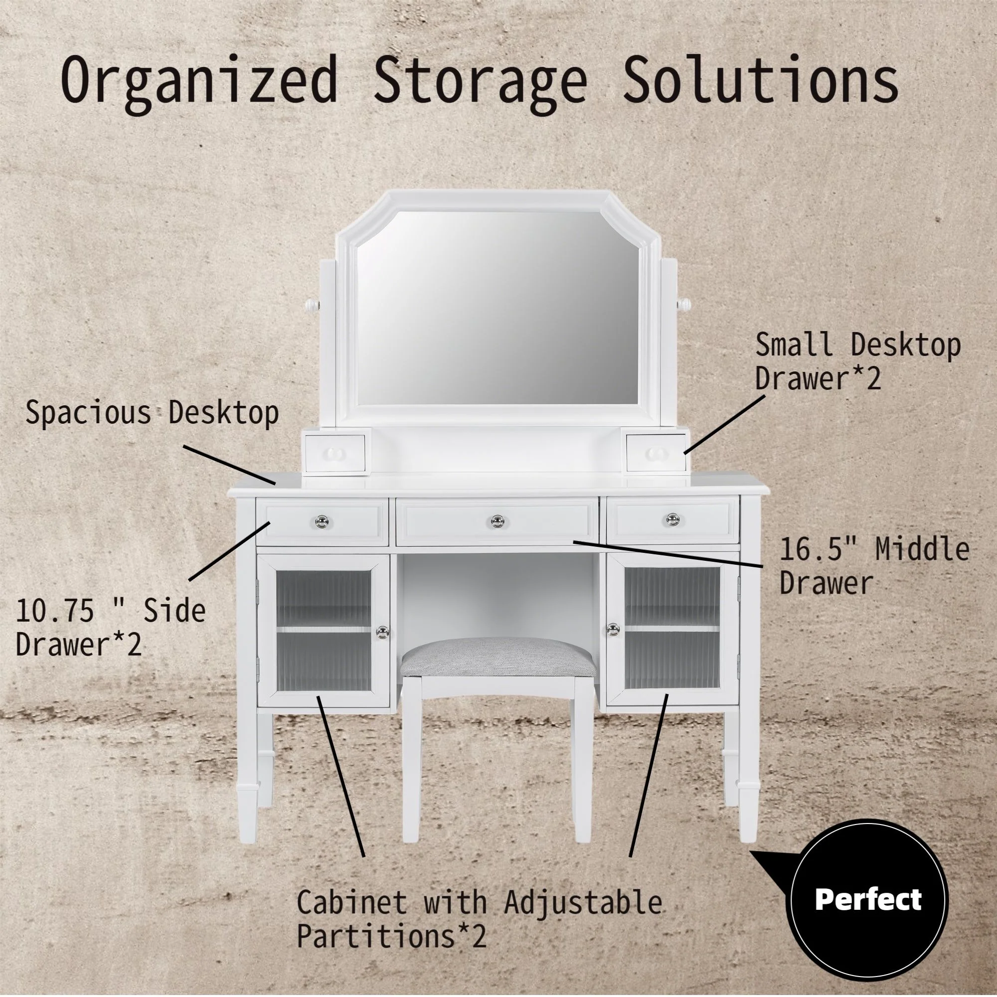 Elegant Makeup Vanity Desk With Adjustable Mirror And Storage And Construction - White - Image 6