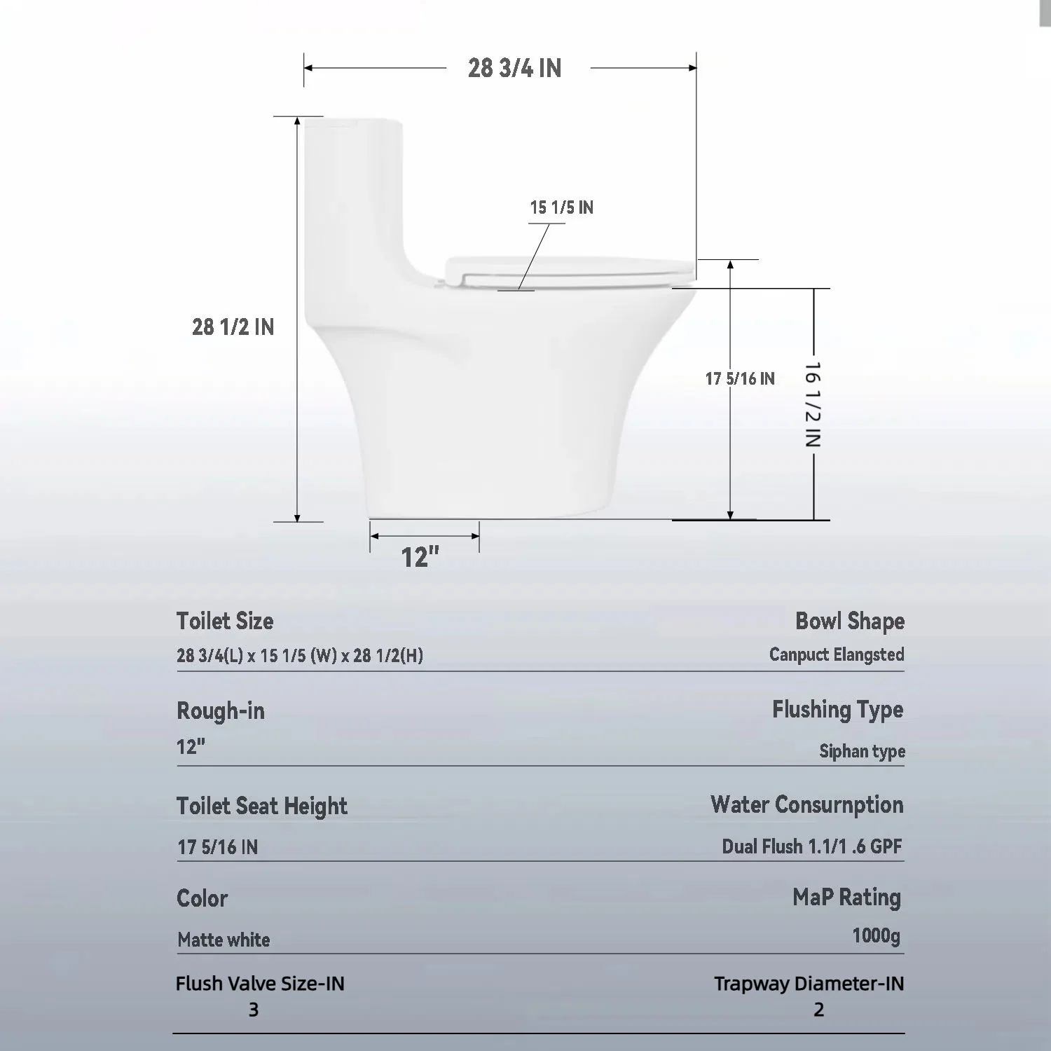 Elegant One Piece Toilet With Tornado Dual Flush, Siphonic S Trap 12", Soft Close Seat, Dual Flush, Ada Height, Glossy - Gloss White - Image 7