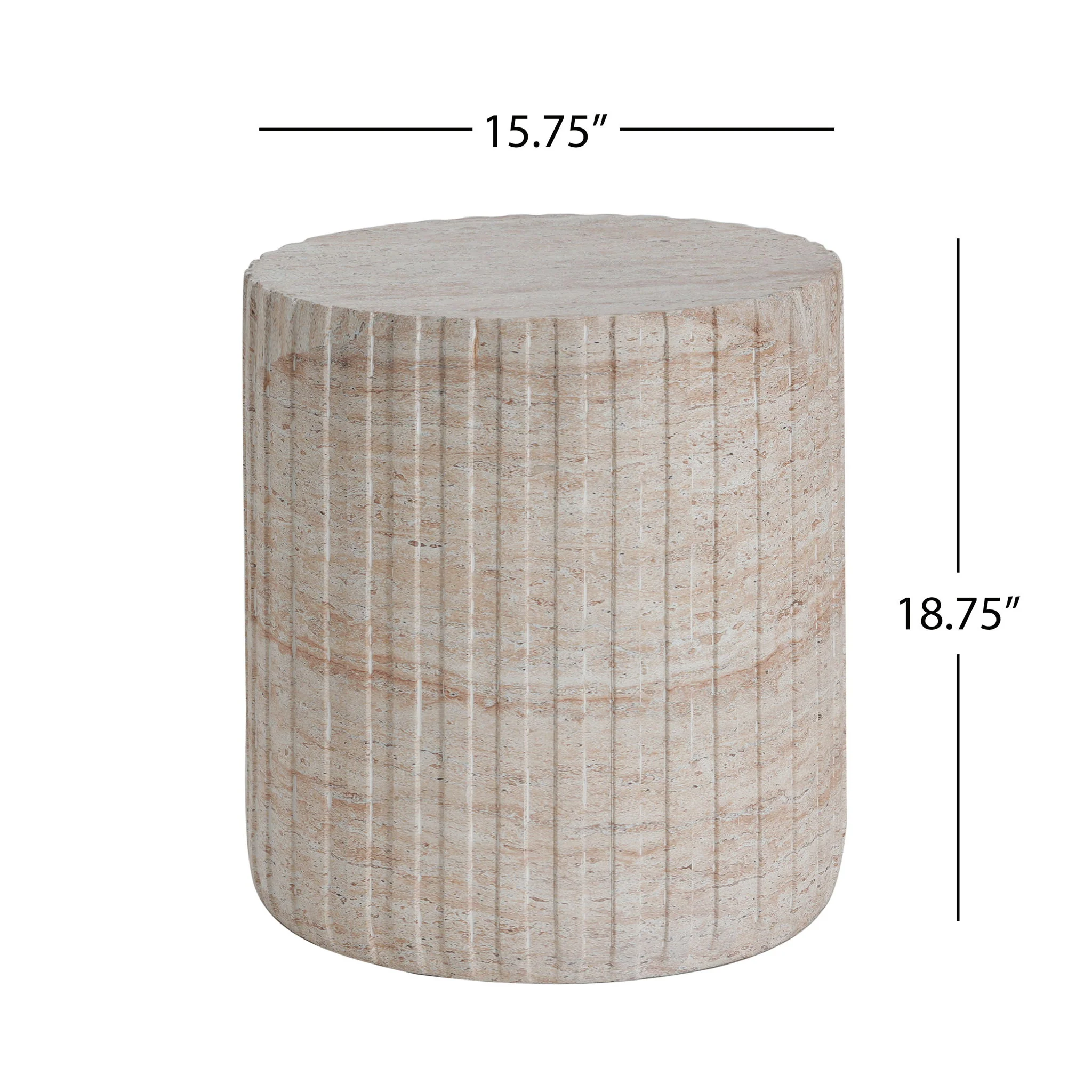 Elegant Outdoor / Indoor Lightweight Concrete Side Table With Travertine - Beige - Image 5