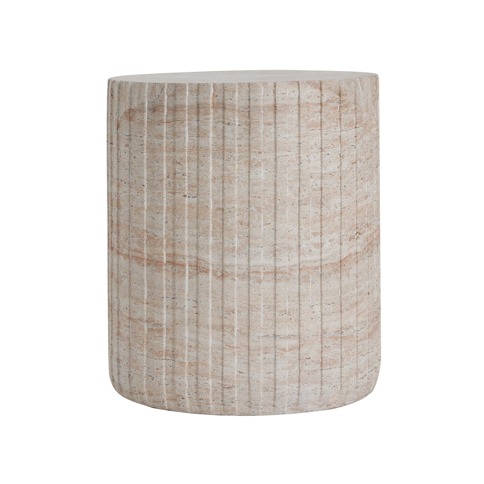 Elegant Outdoor / Indoor Lightweight Concrete Side Table With Travertine - Beige - Image 6