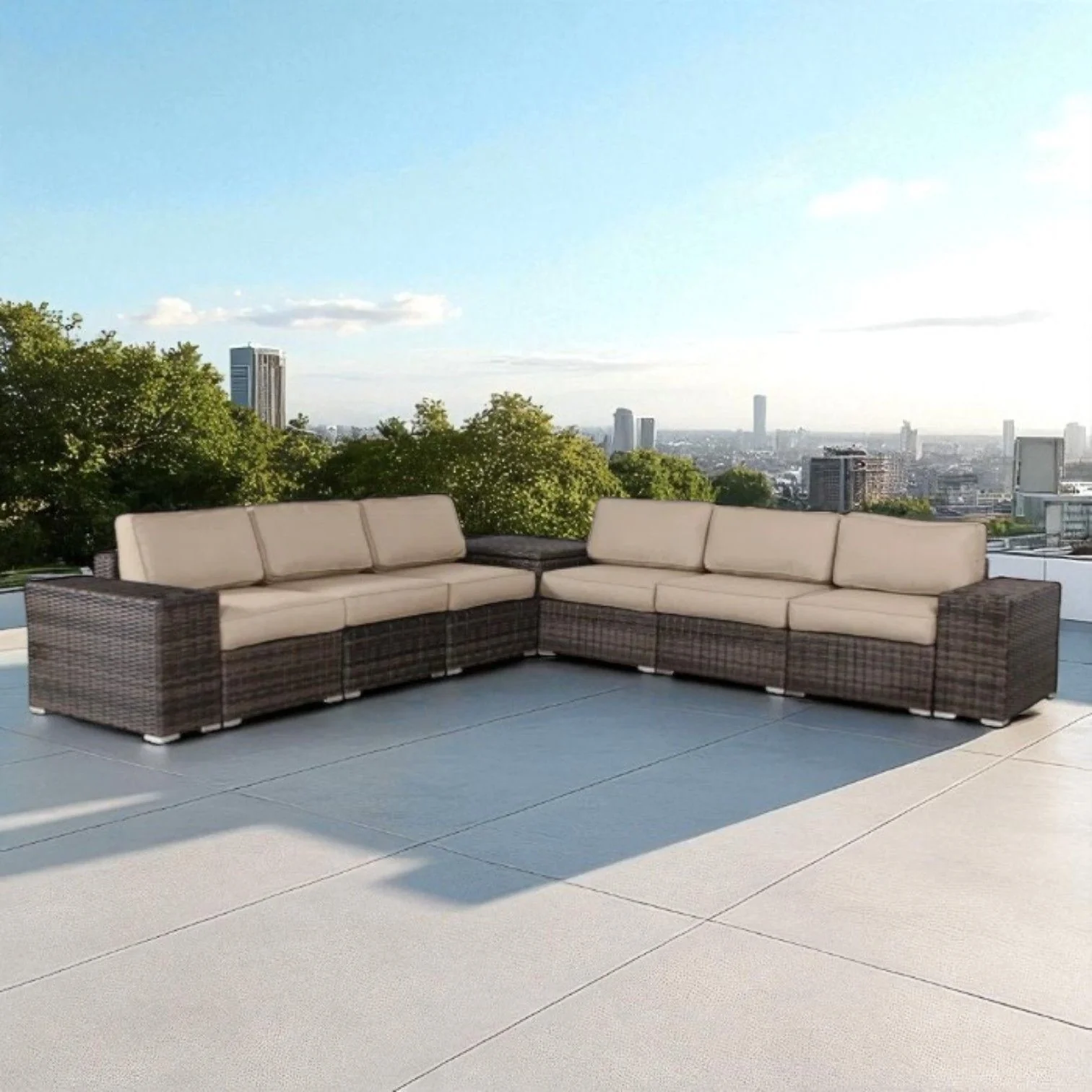 Elegant Outdoor Rattan Wicker 6 Person Seating Group With Cushions - Image 12