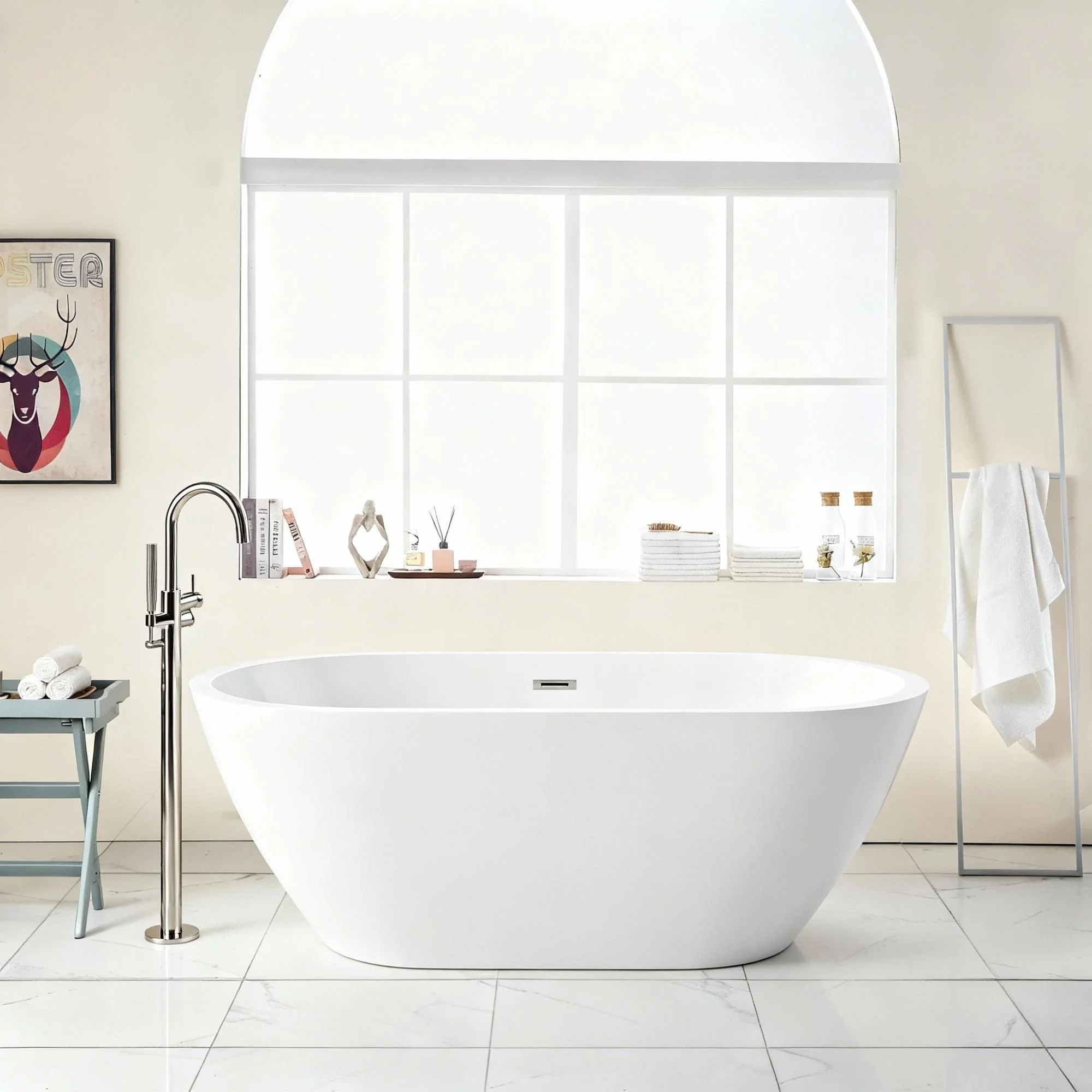 Elegant Oval Freestanding Bathtub, Overflow & Pop Up Drain - Image 2