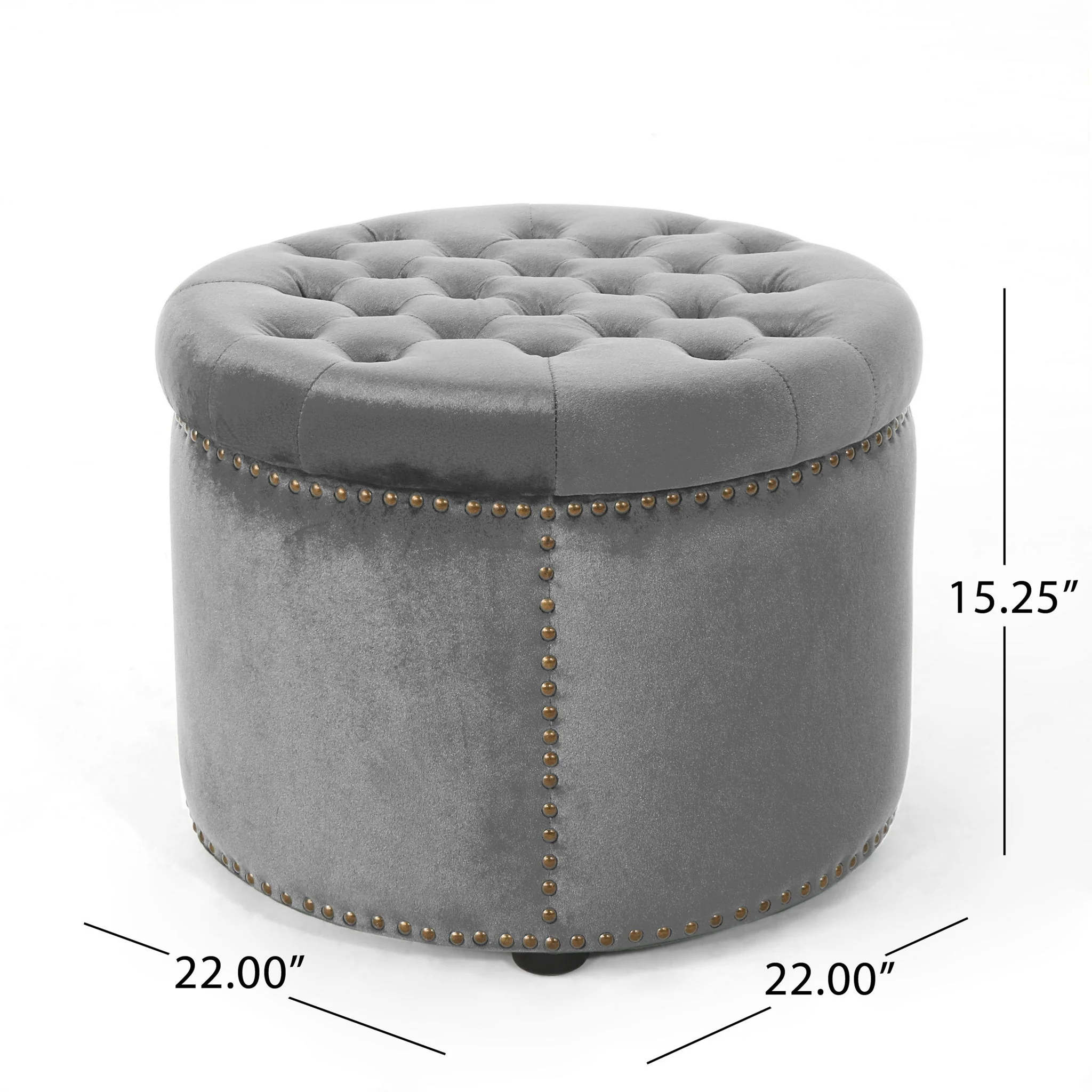 Elegant Round Ottoman Footstool With Studded Rim - Image 3