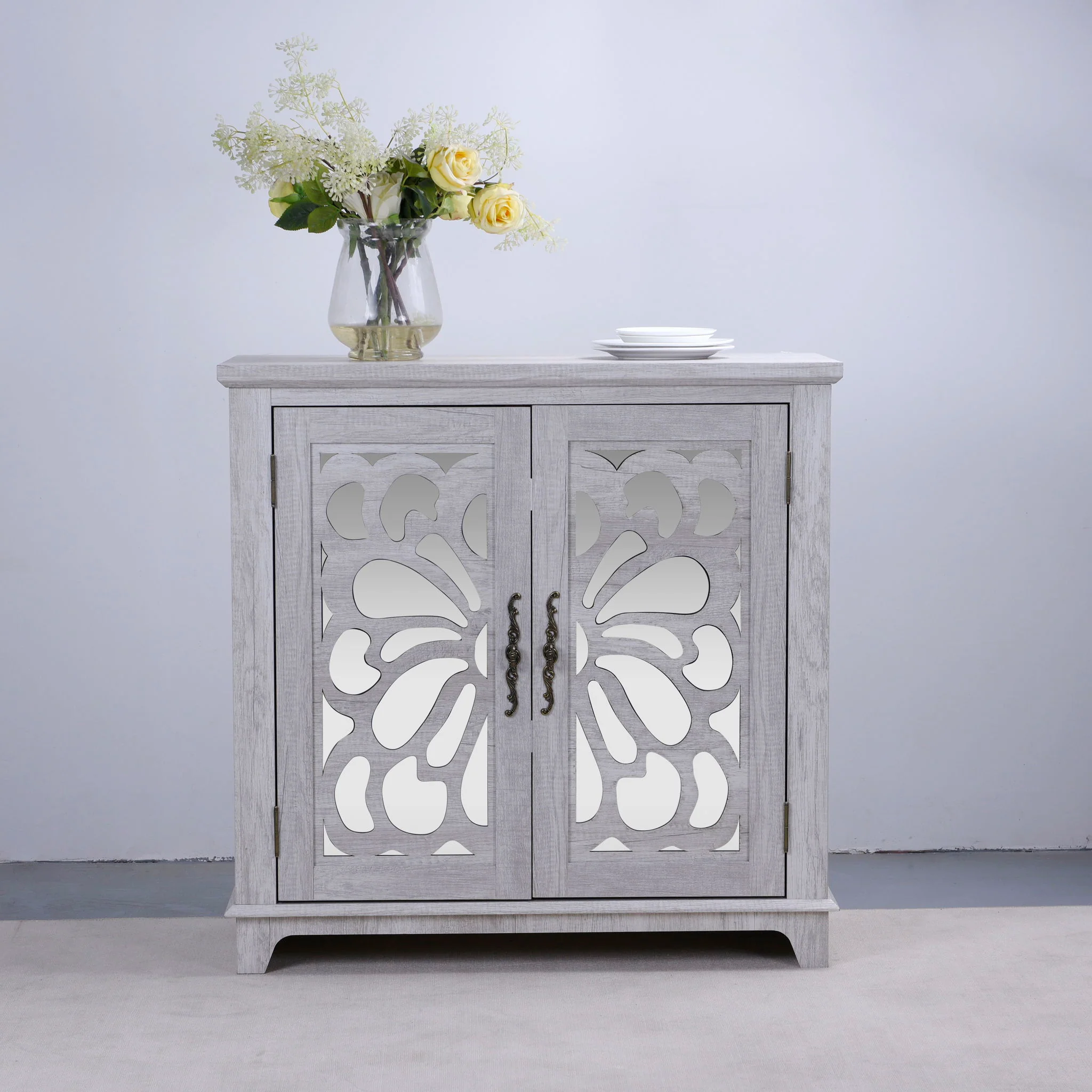 Elegant Sideboard With 2 Acrylic Mirrored Doors, Adjustable Shelf Storage - Image 5