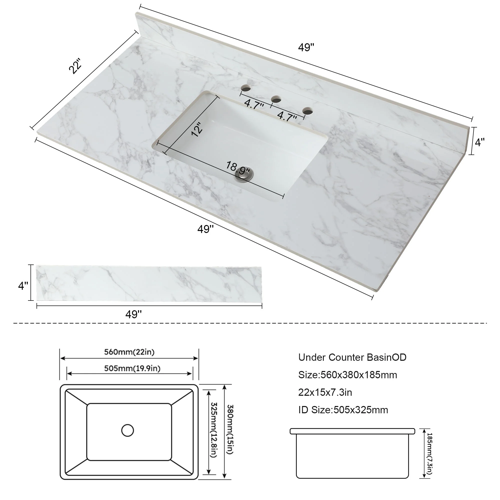 Elegant Sintered Stone Bathroom Vanity Top With Rectangular Undermount Ceramic Sink - Image 19