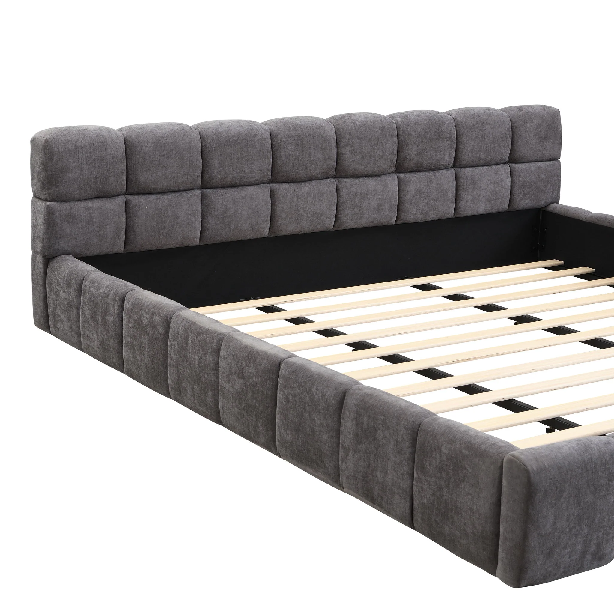 Elegant Upholstered Bed With Checkerboard Design - Image 7