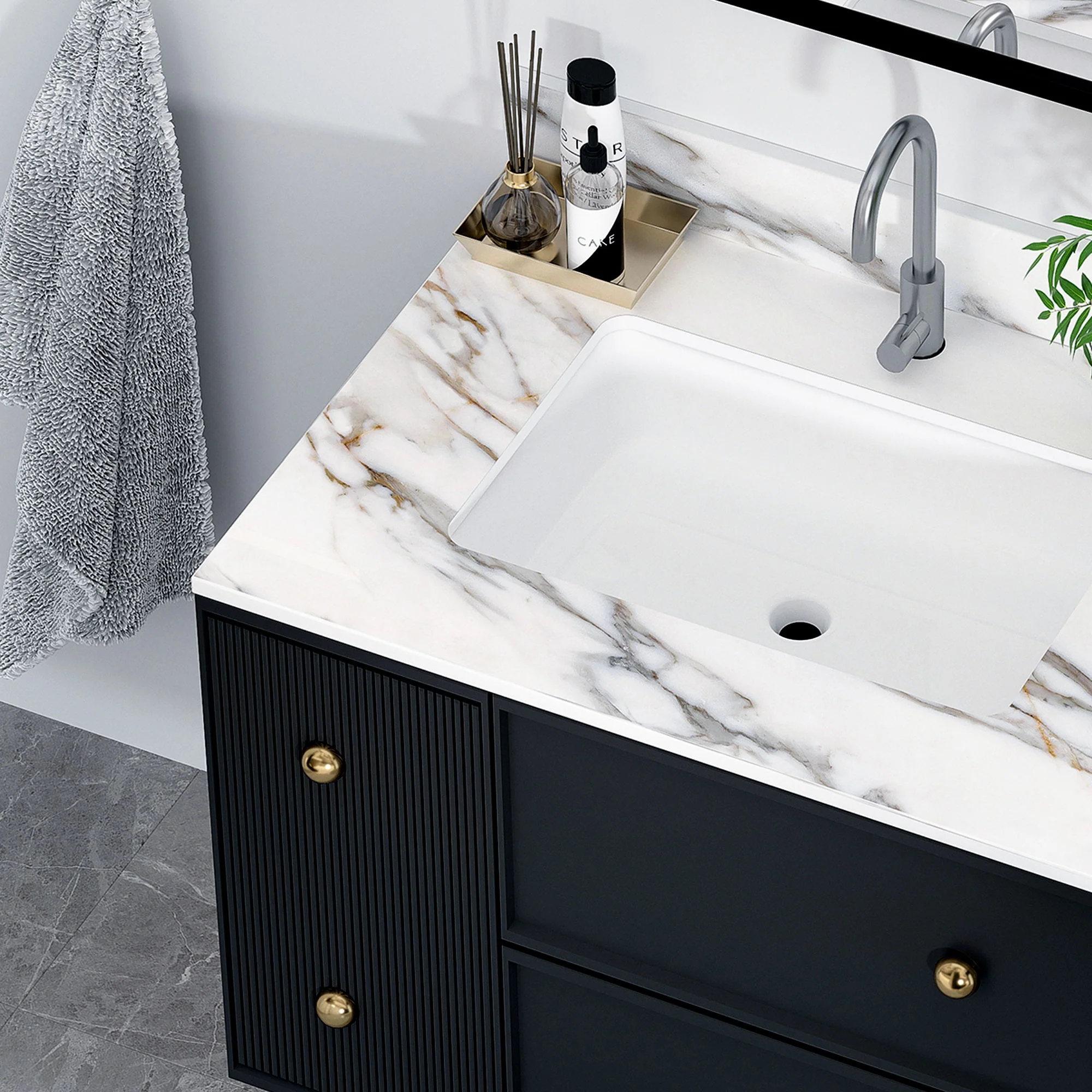Elegant Vanity Top With Undermount Sink And Backsplash, Sintered Stone - Image 25