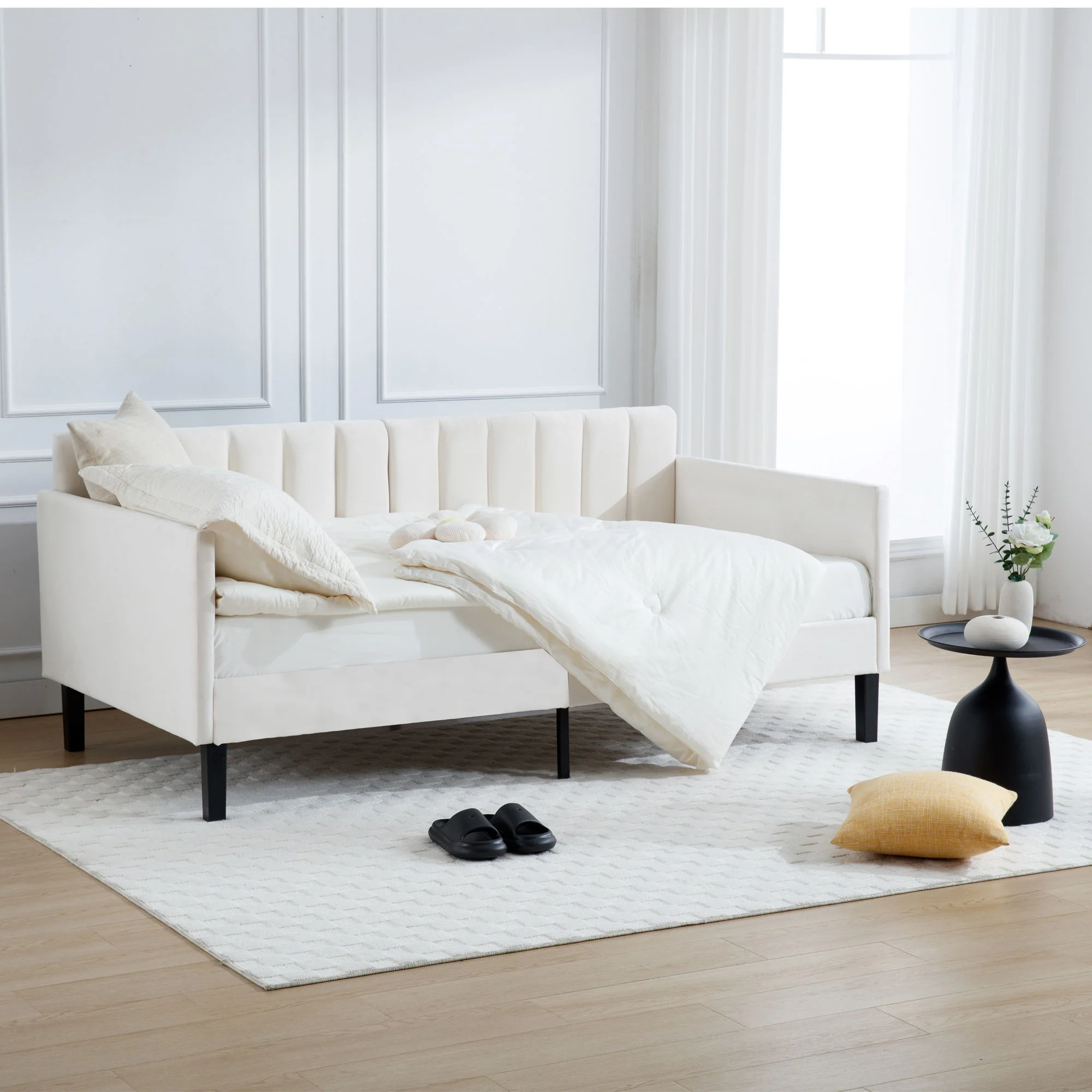 Elena - Boucle Upholstered Daybed, Ribbed Tufted Backrest - Image 16