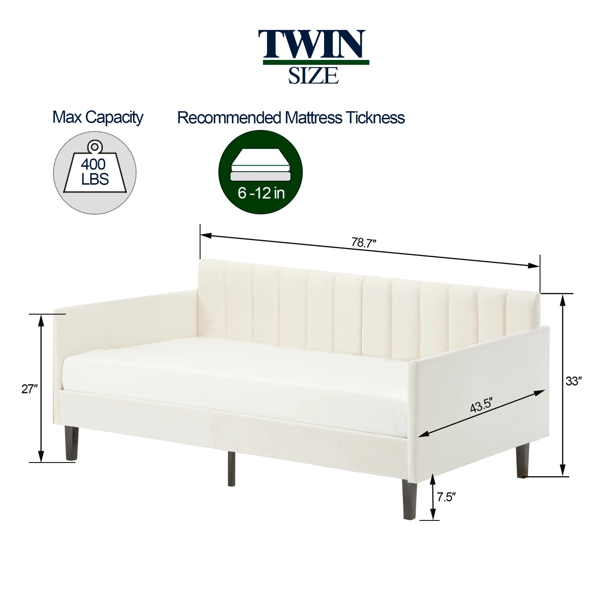 Elena - Boucle Upholstered Daybed, Ribbed Tufted Backrest - Image 4