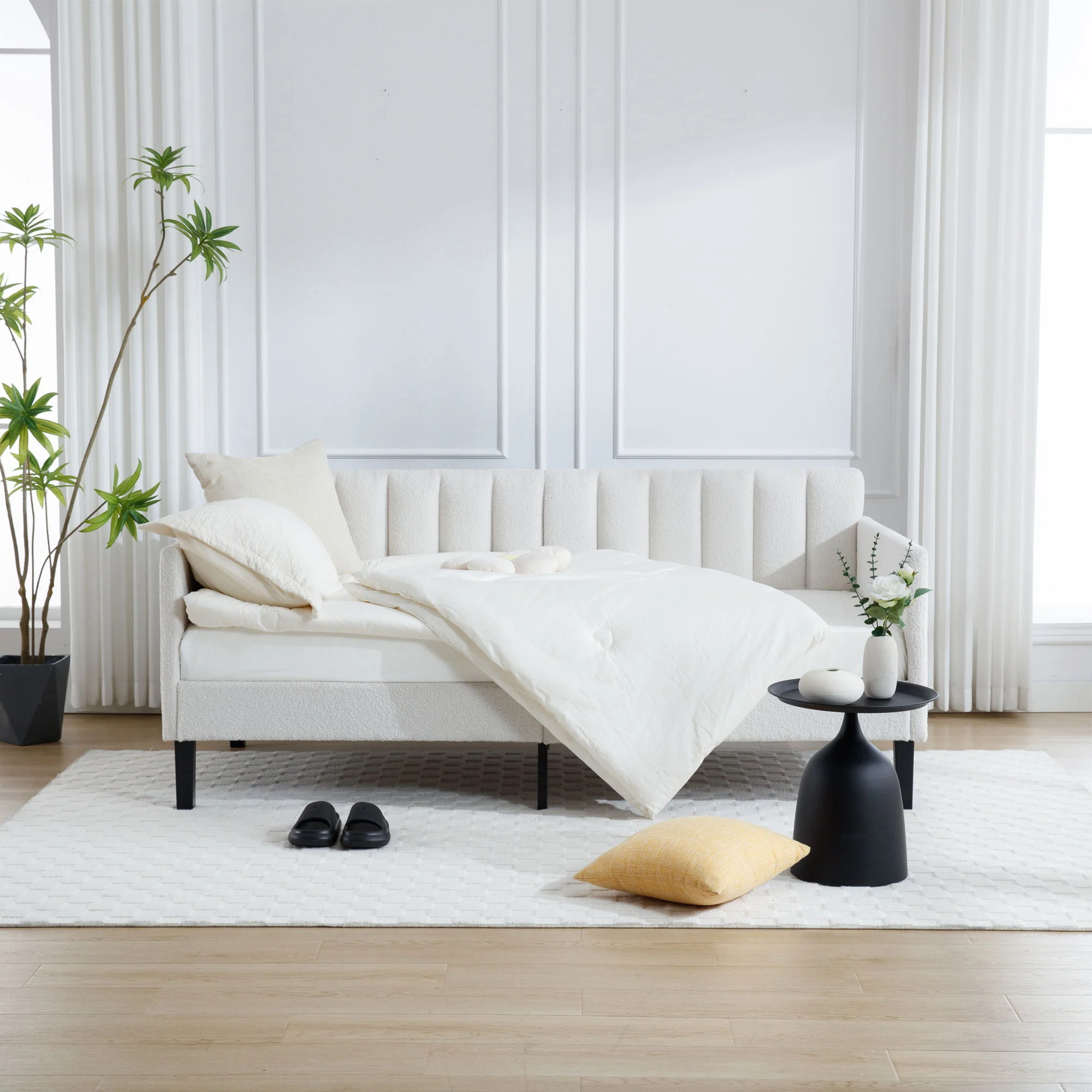 Elena - Boucle Upholstered Daybed, Ribbed Tufted Backrest - Image 8