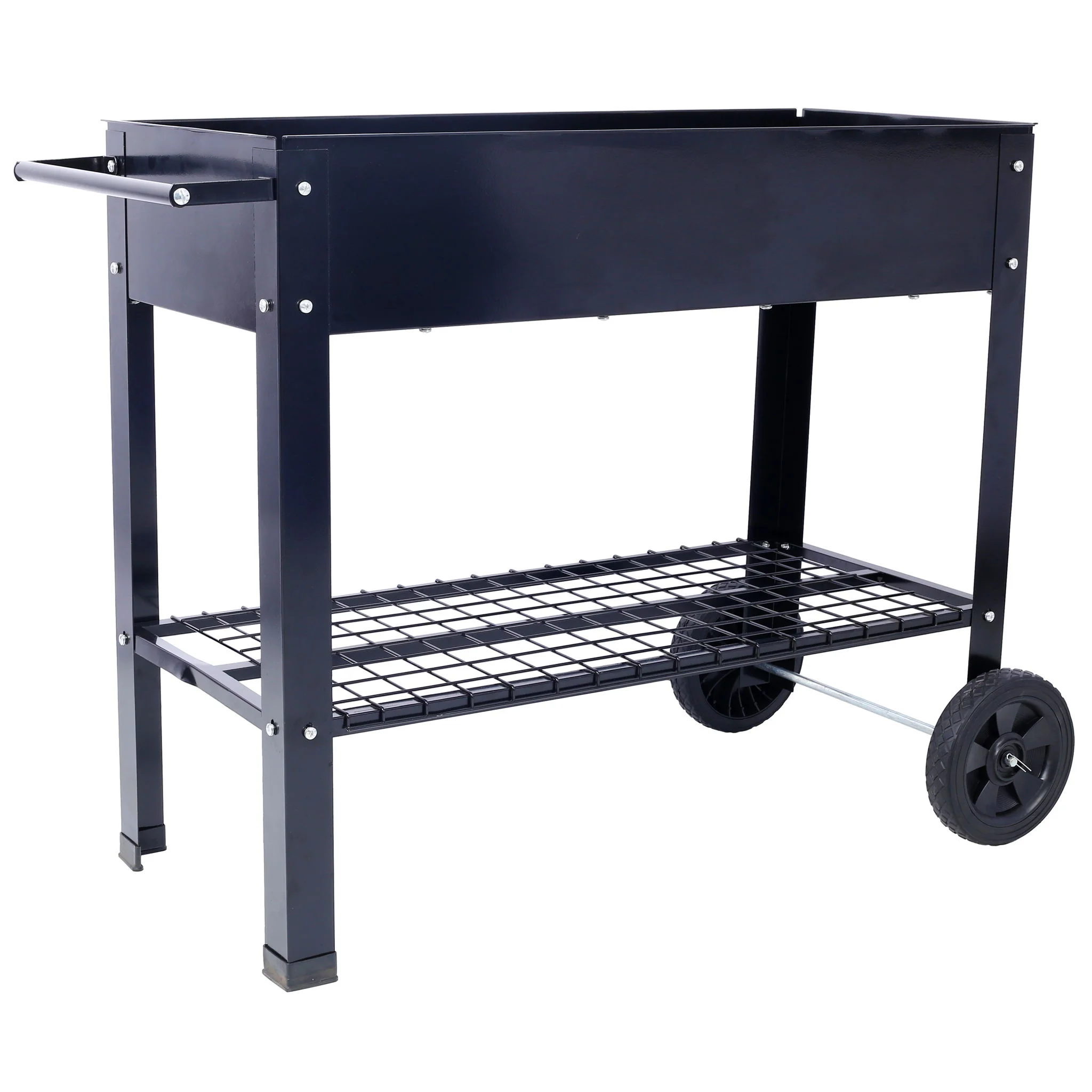 Elevated Mobile Raised Ergonomic Metal Planter Garden Bed With Wheels Powder Coated Steel - Black - Image 7