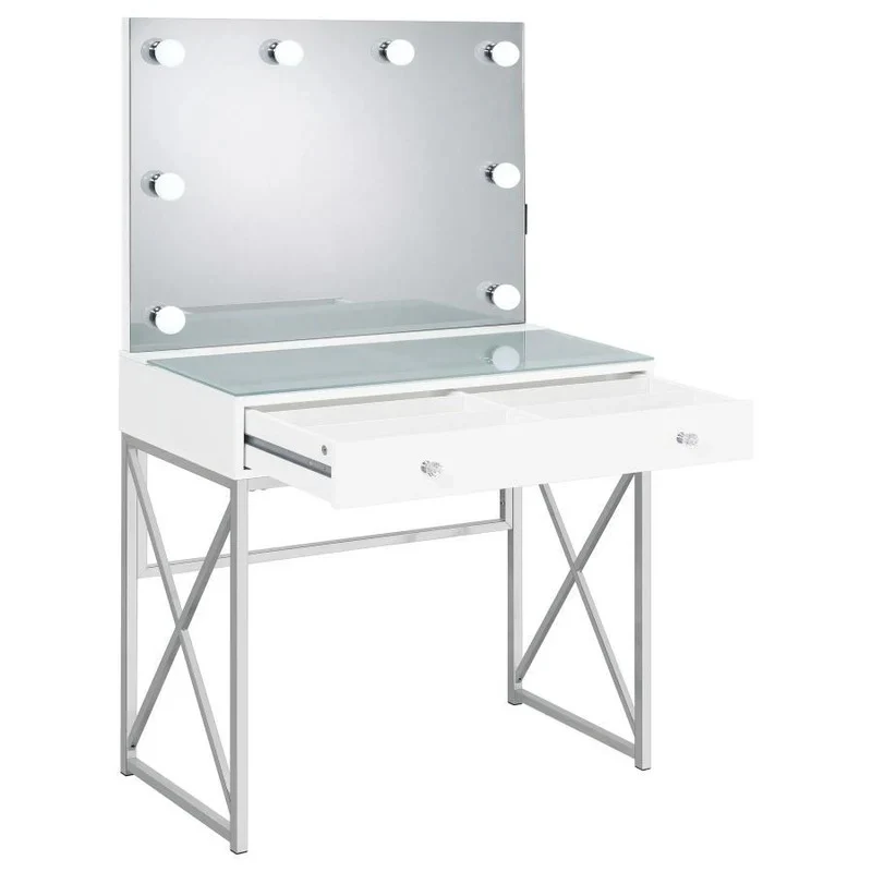 Eliza Lighted Vanity Set with Stool – White & Chrome - Image 5