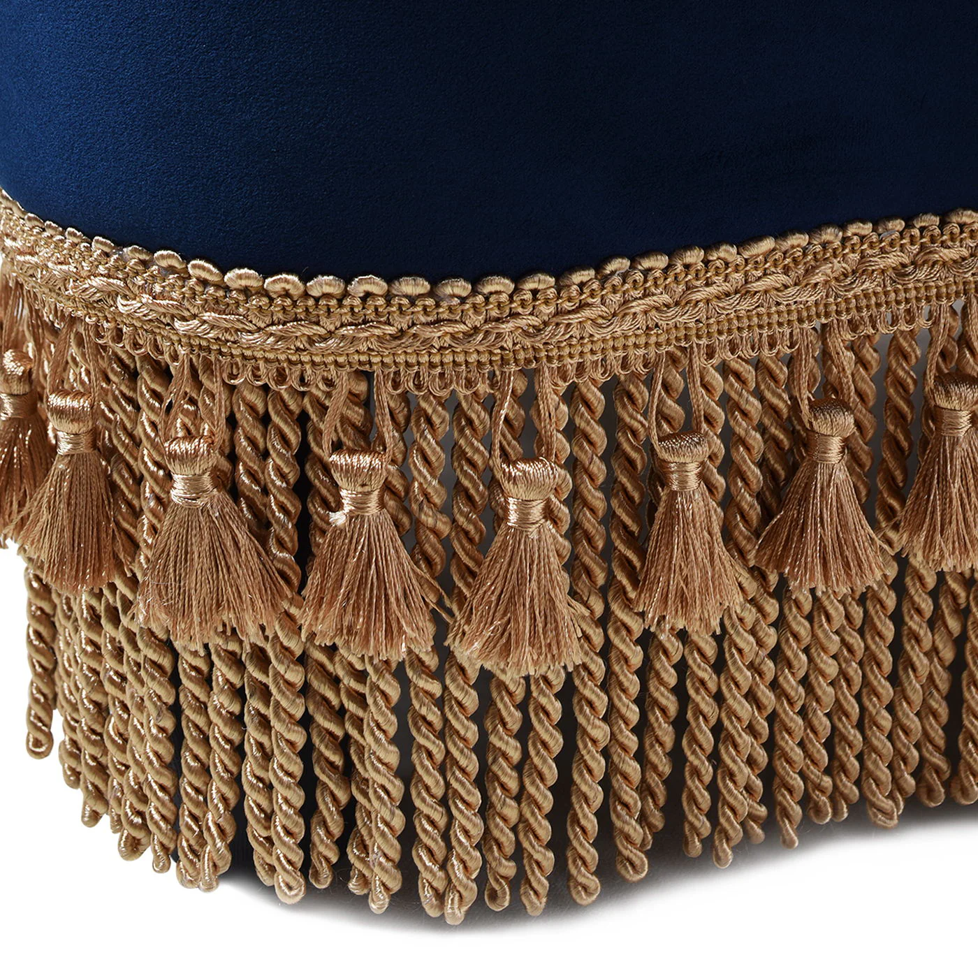 Ellen - Upholstered Clover Ottoman With Gold Bullion Fringe - Navy Blue - Image 6