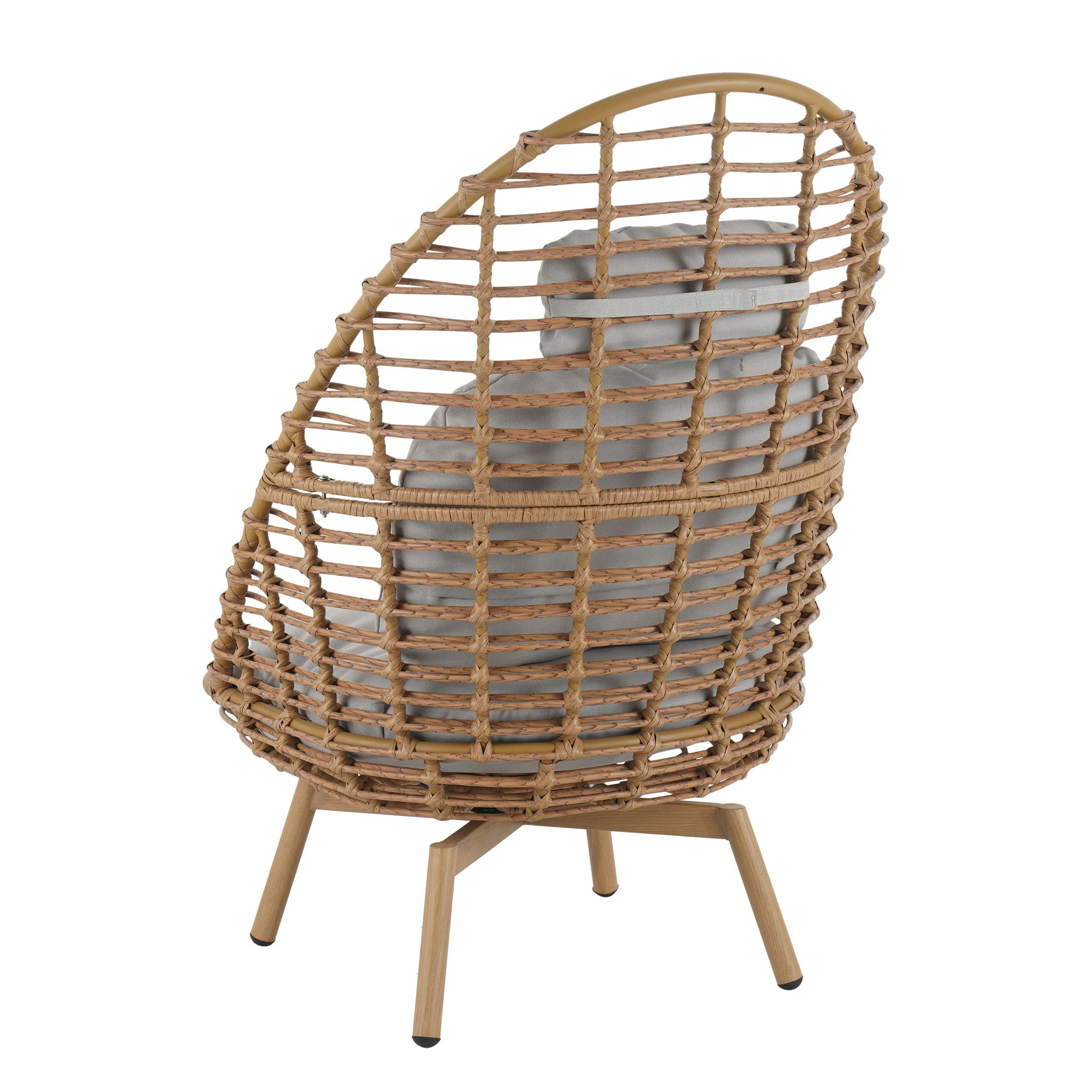 Ellis - Outdoor Wicker High Back Lounge Chair, Teak Finished Leg - Light Brown / Beige - Image 7