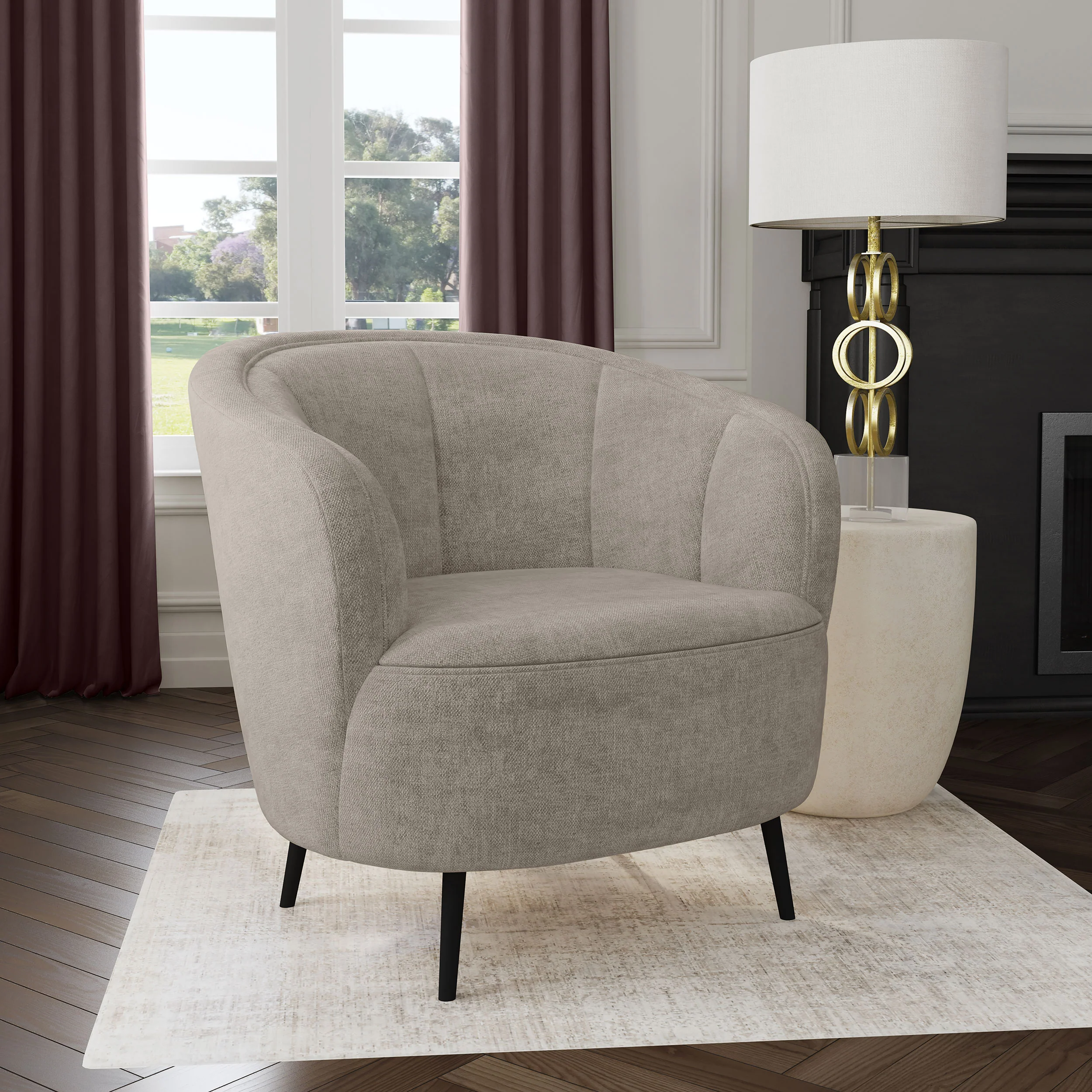 Ellorie Upholstered Channel Back Curved Chair Beige - Image 2