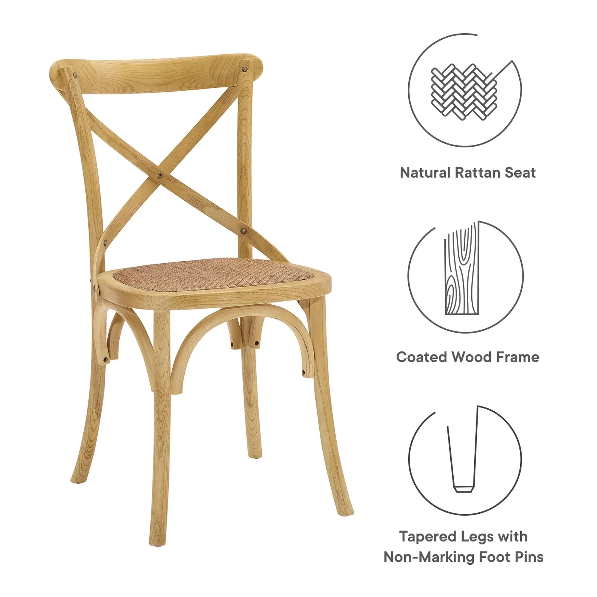 Elm Wood Dining Side Chair Set of 4 with Rattan Seat – Farmhouse Style - Image 35