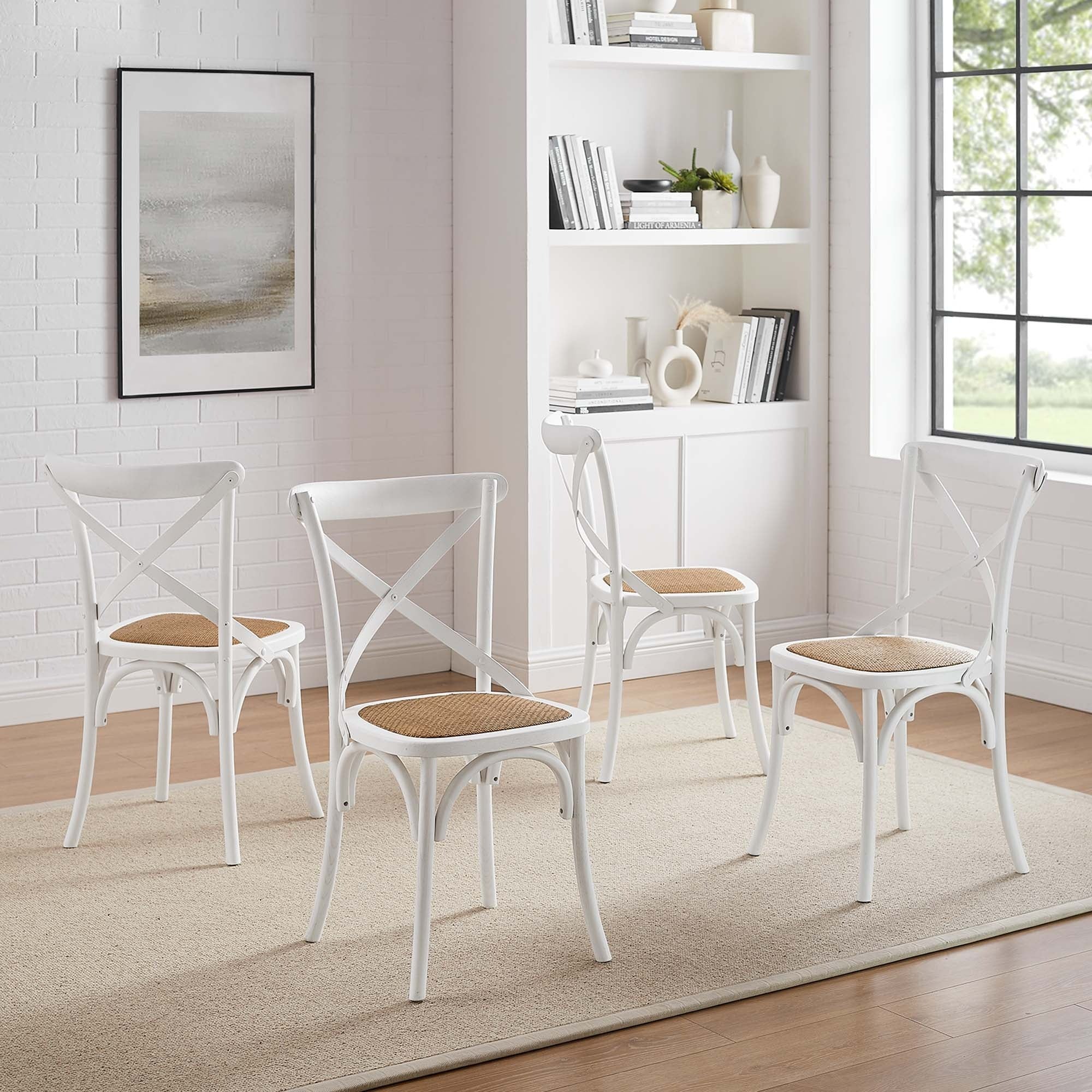 Elm Wood Dining Side Chair Set of 4 with Rattan Seat – Farmhouse Style - Image 44