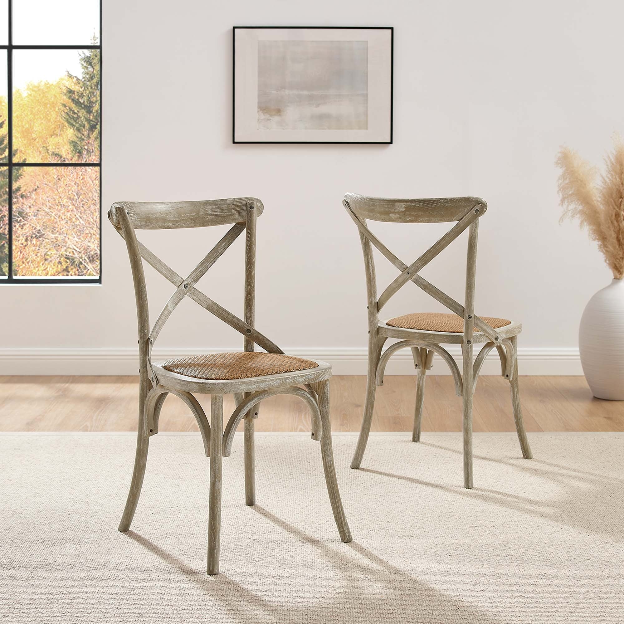 Elm Wood Dining Side Chair Set with Rattan Seat (Set of 2) - Image 45