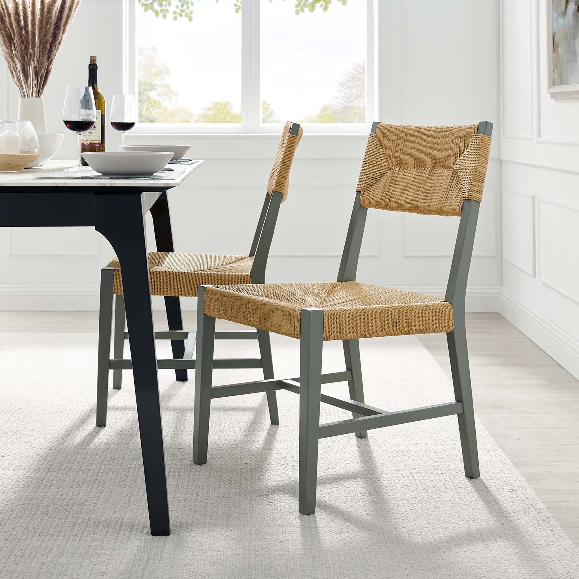 Elm Wood Dining Side Chair with Woven Rope Seat - Image 18