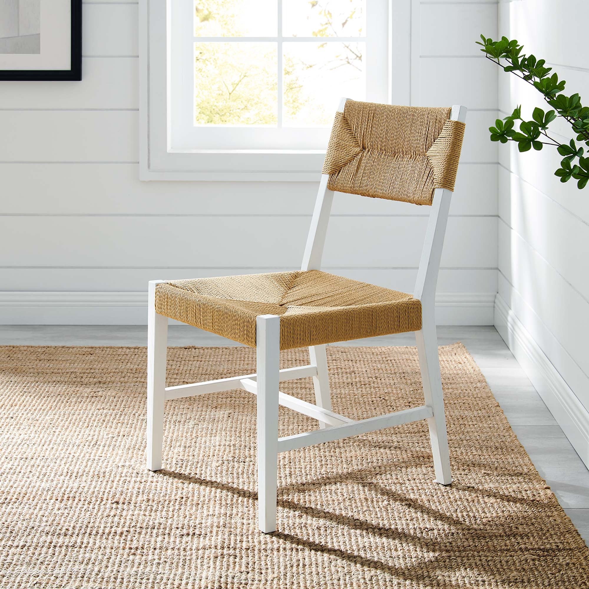 Elm Wood Dining Side Chair with Woven Rope Seat - Image 35