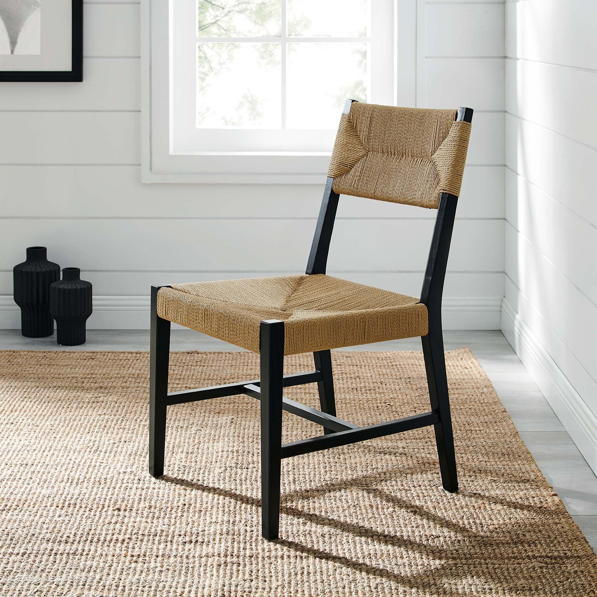 Elm Wood Dining Side Chair with Woven Rope Seat - Image 6