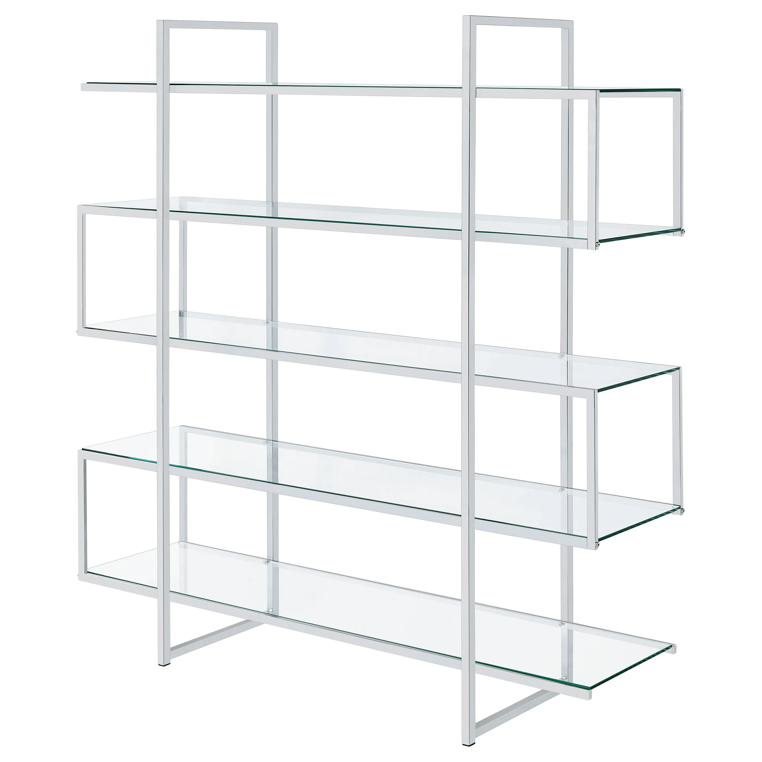 Elmer 63-Inch 5-Shelf Bookshelf in Clear Glass and Chrome - Image 4