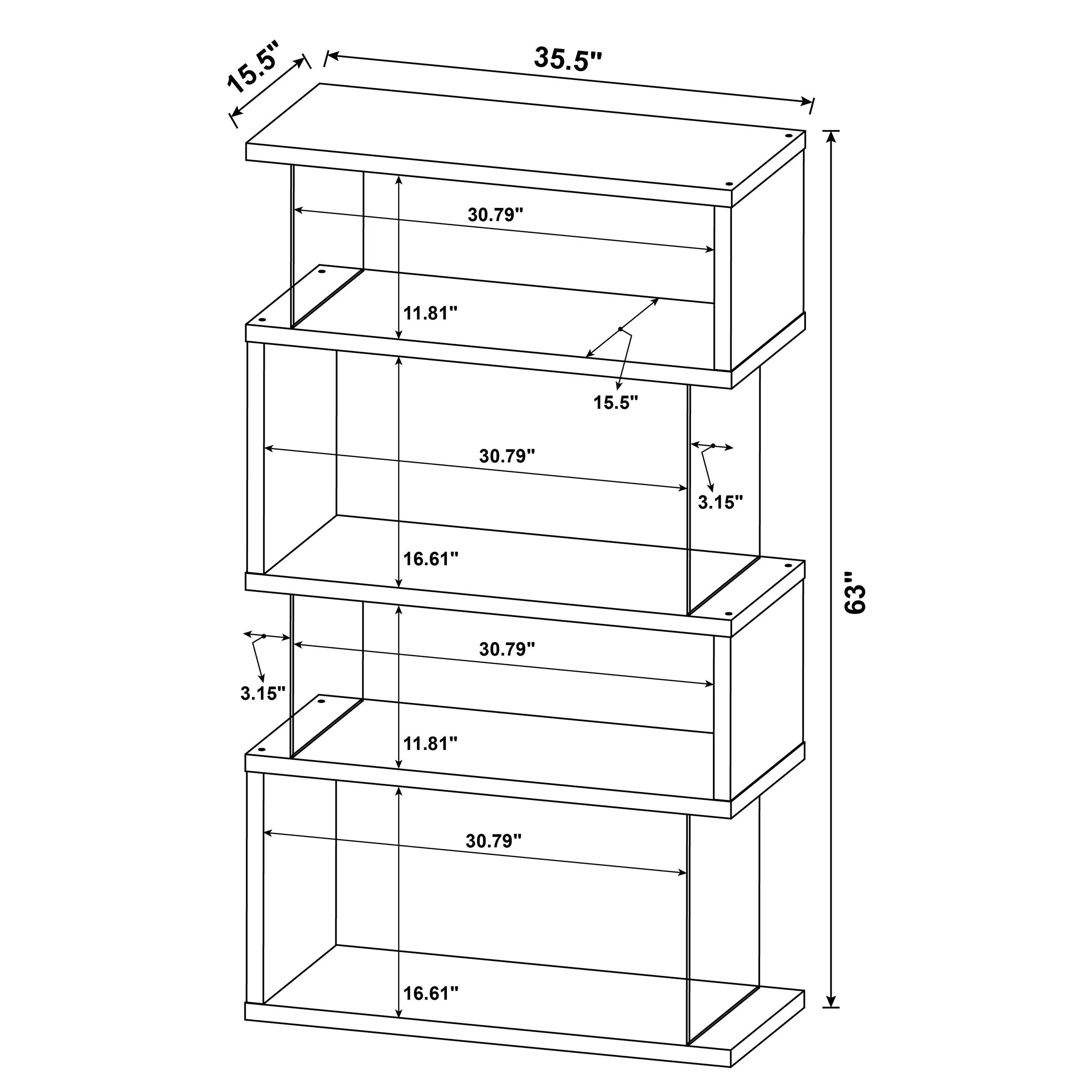 Emelle 63-Inch 4-Shelf Glass Panel Bookshelf Black - Image 8