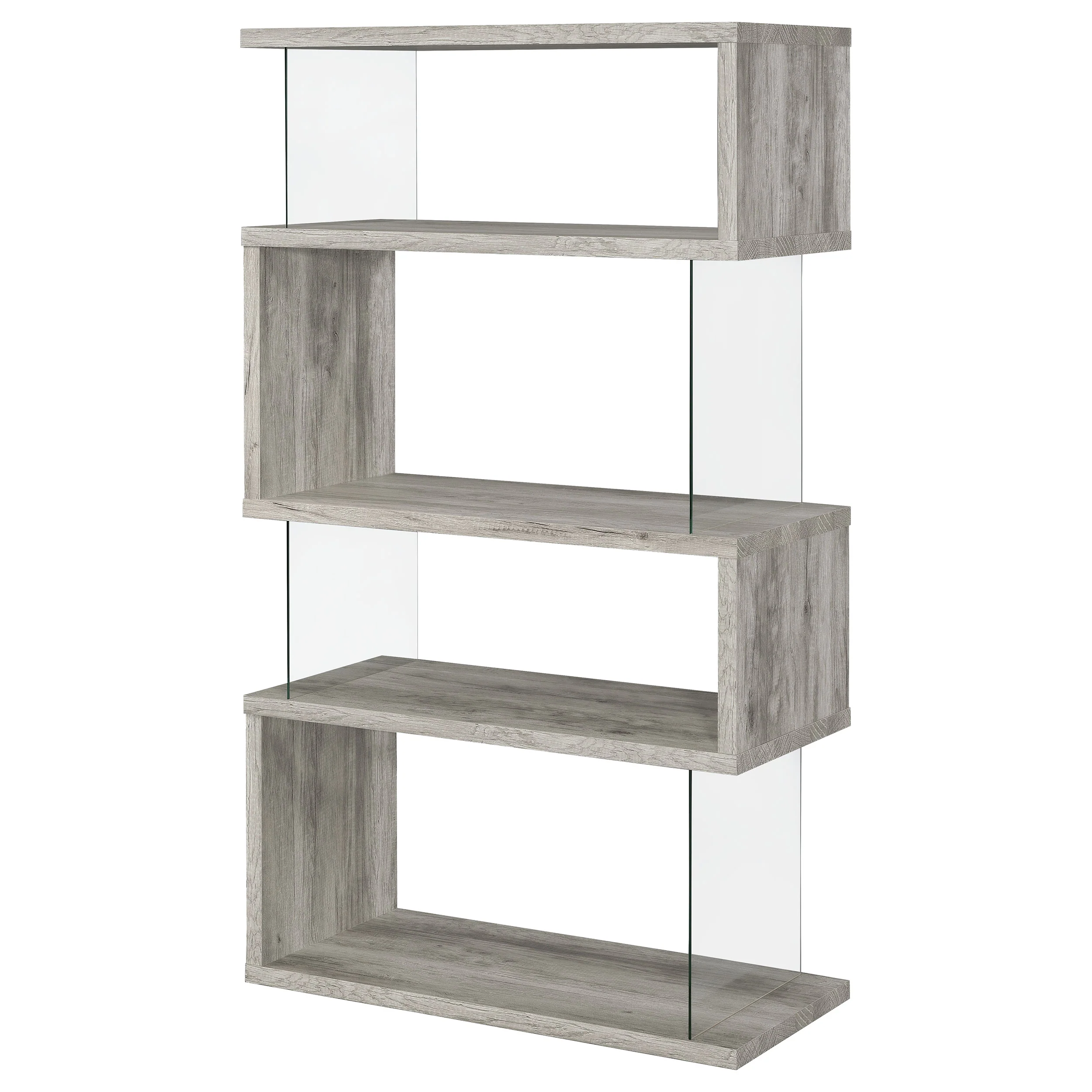 Emelle 63-Inch 4-Shelf Glass Panel Bookshelf Grey Driftwood - Image 10