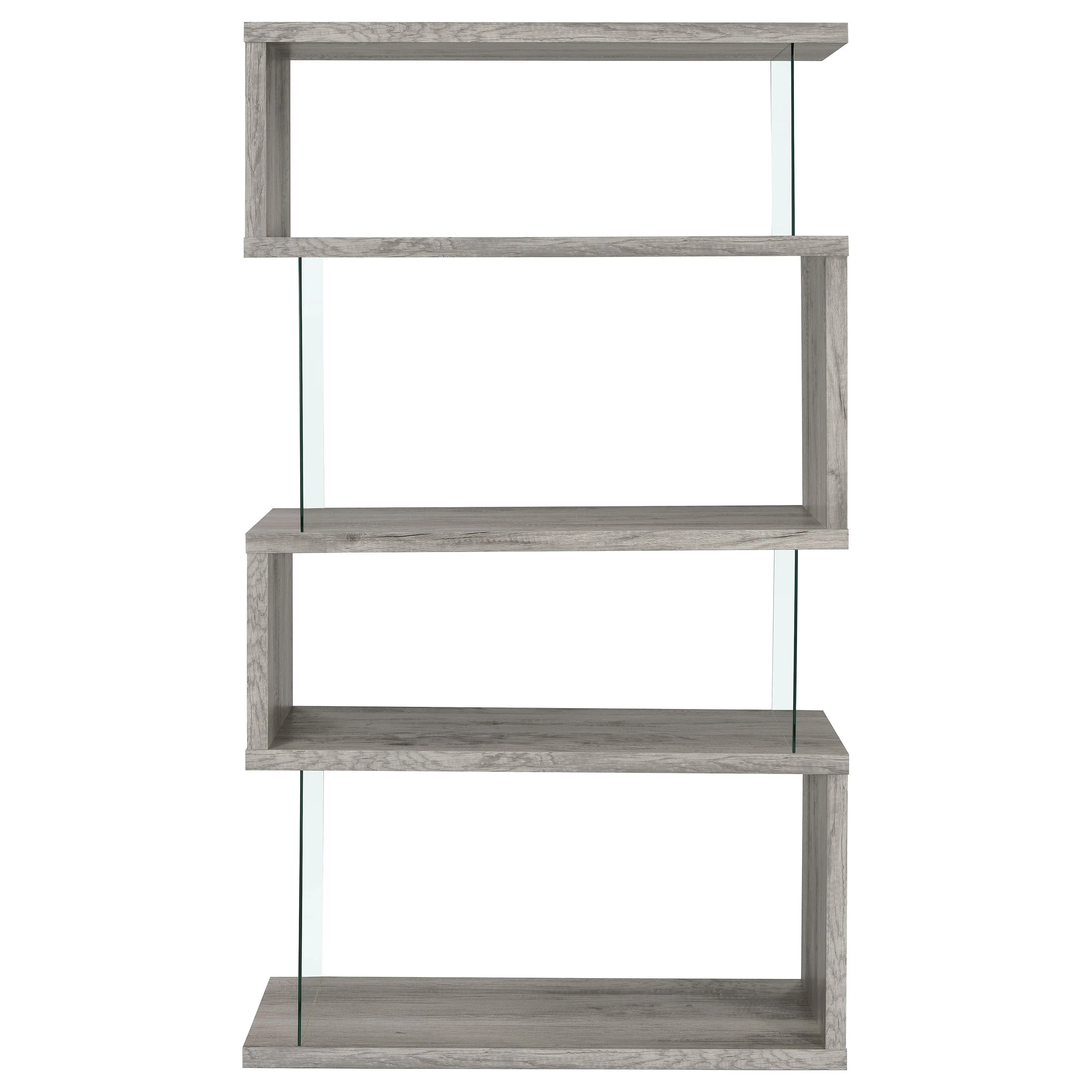 Emelle 63-Inch 4-Shelf Glass Panel Bookshelf Grey Driftwood - Image 2