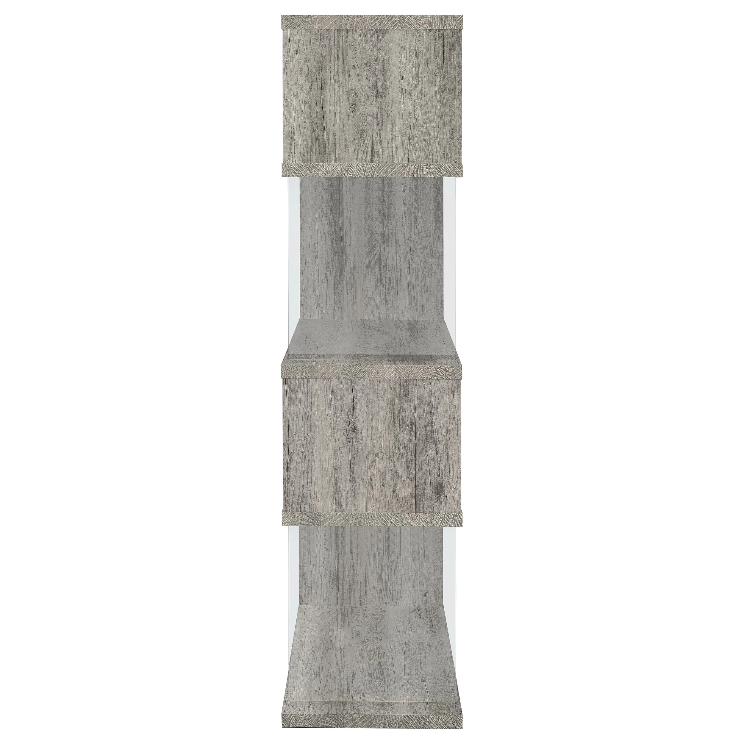 Emelle 63-Inch 4-Shelf Glass Panel Bookshelf Grey Driftwood - Image 7