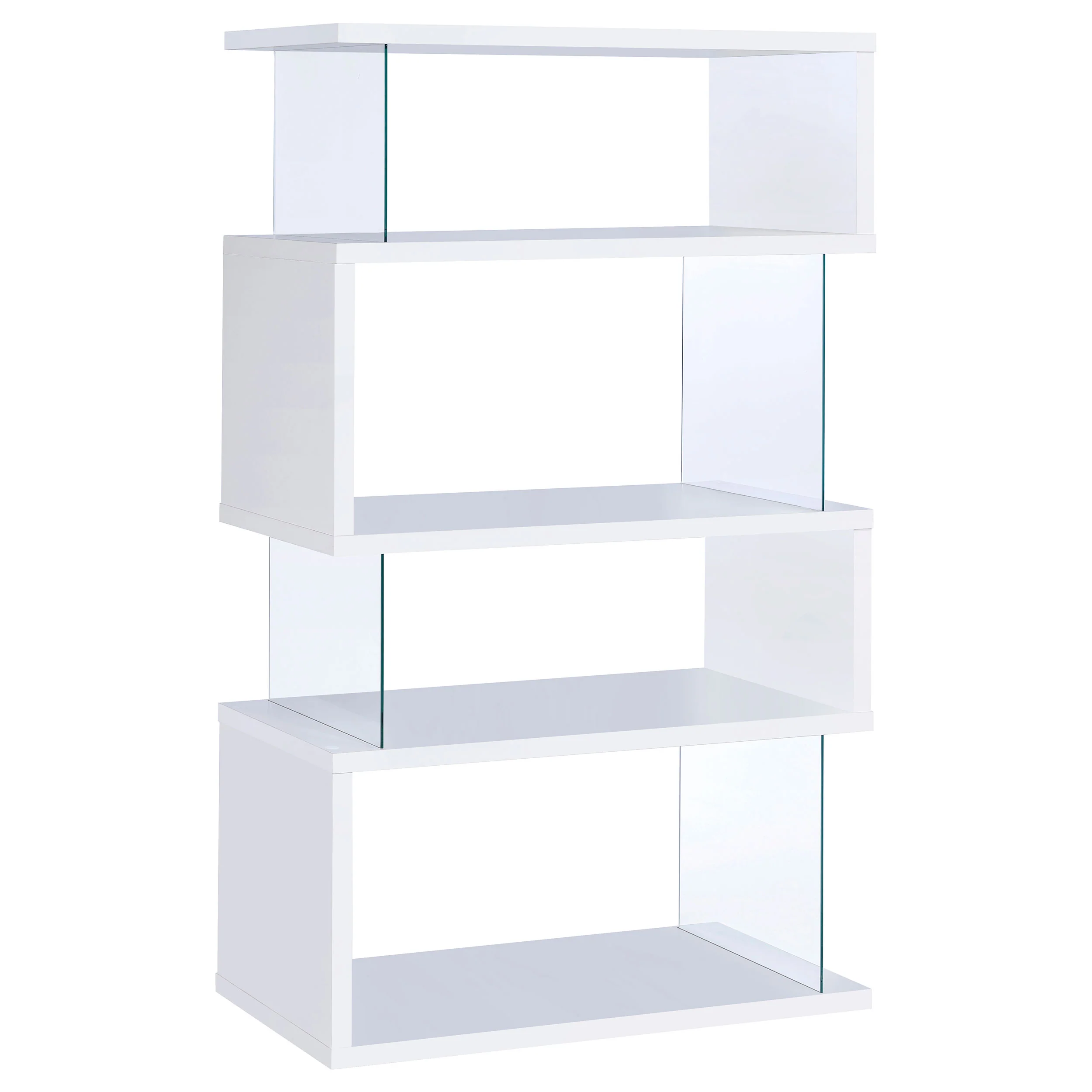 Emelle 63-Inch 4-Shelf Glass Panel Bookshelf in White