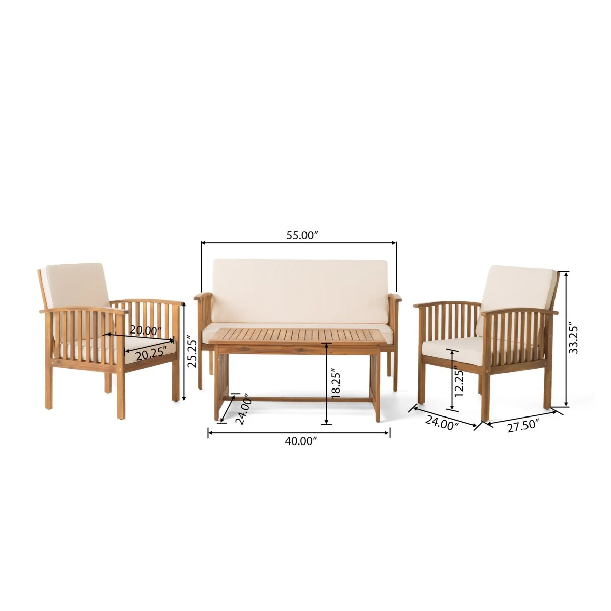 Emory 4 Piece Acacia Outdoor Lounge Set with Cushions - Image 4