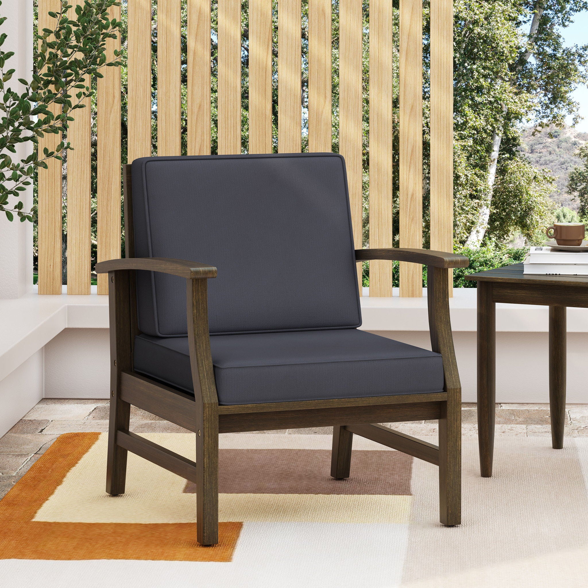Enchanting Outdoor Club Chair With Slat Panel Design And Water Resistant Cushion - Dark Gray - Image 8