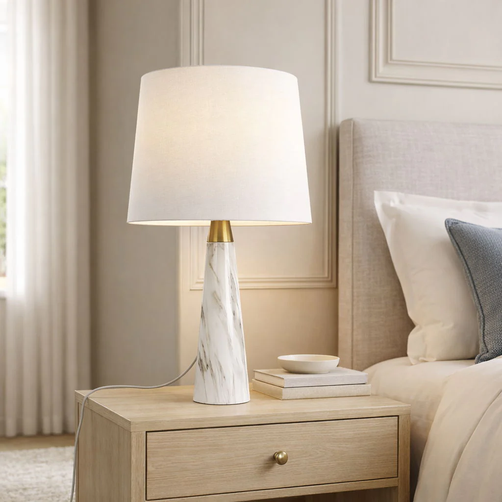 Enclave - Hydro Table Lamp With On / Off Switch Base Shade - Gold / White / White Marble - Image 3