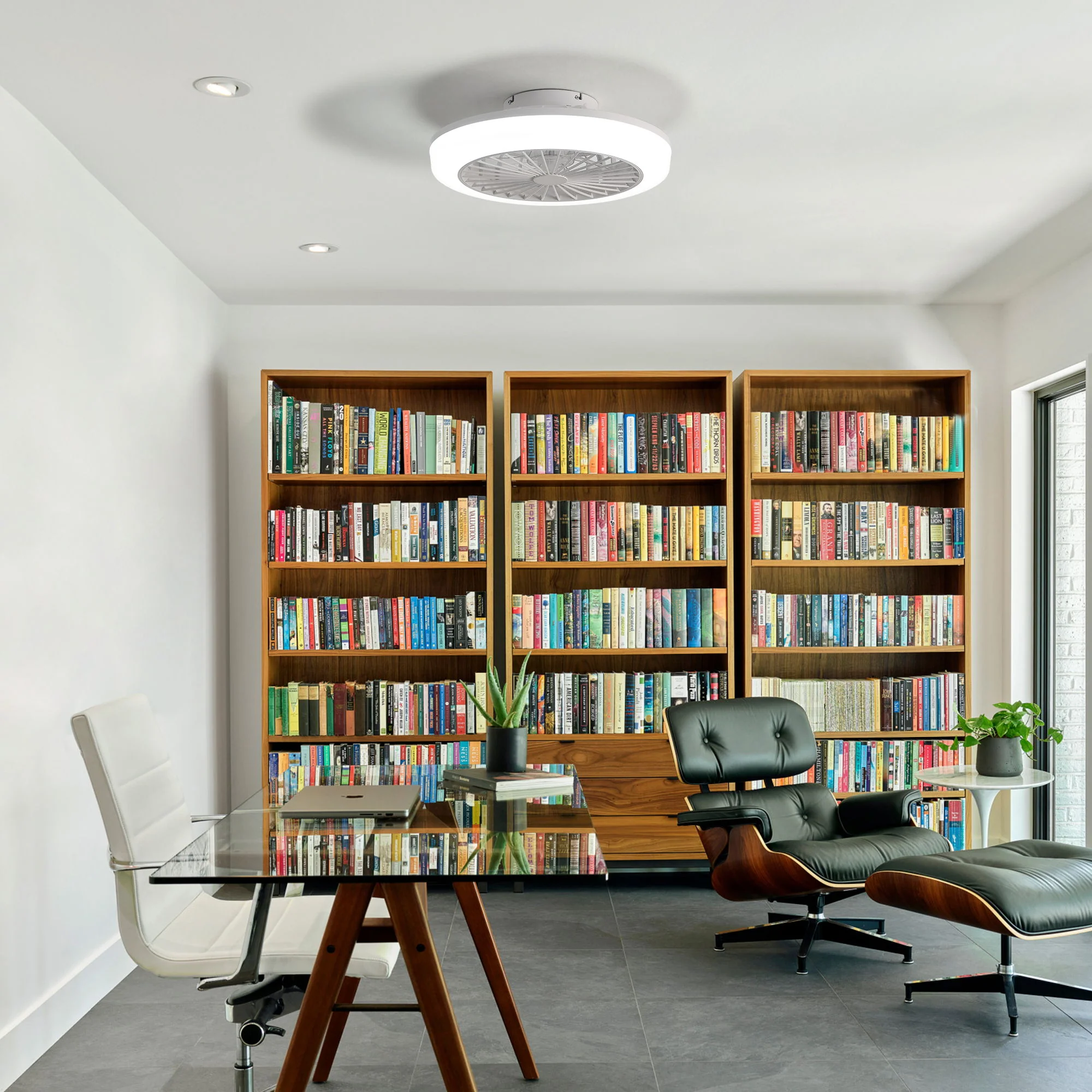Enclosed Ceiling Fan With Light And Remote, Flush Mount Bladeless Low Profile - White - Image 5