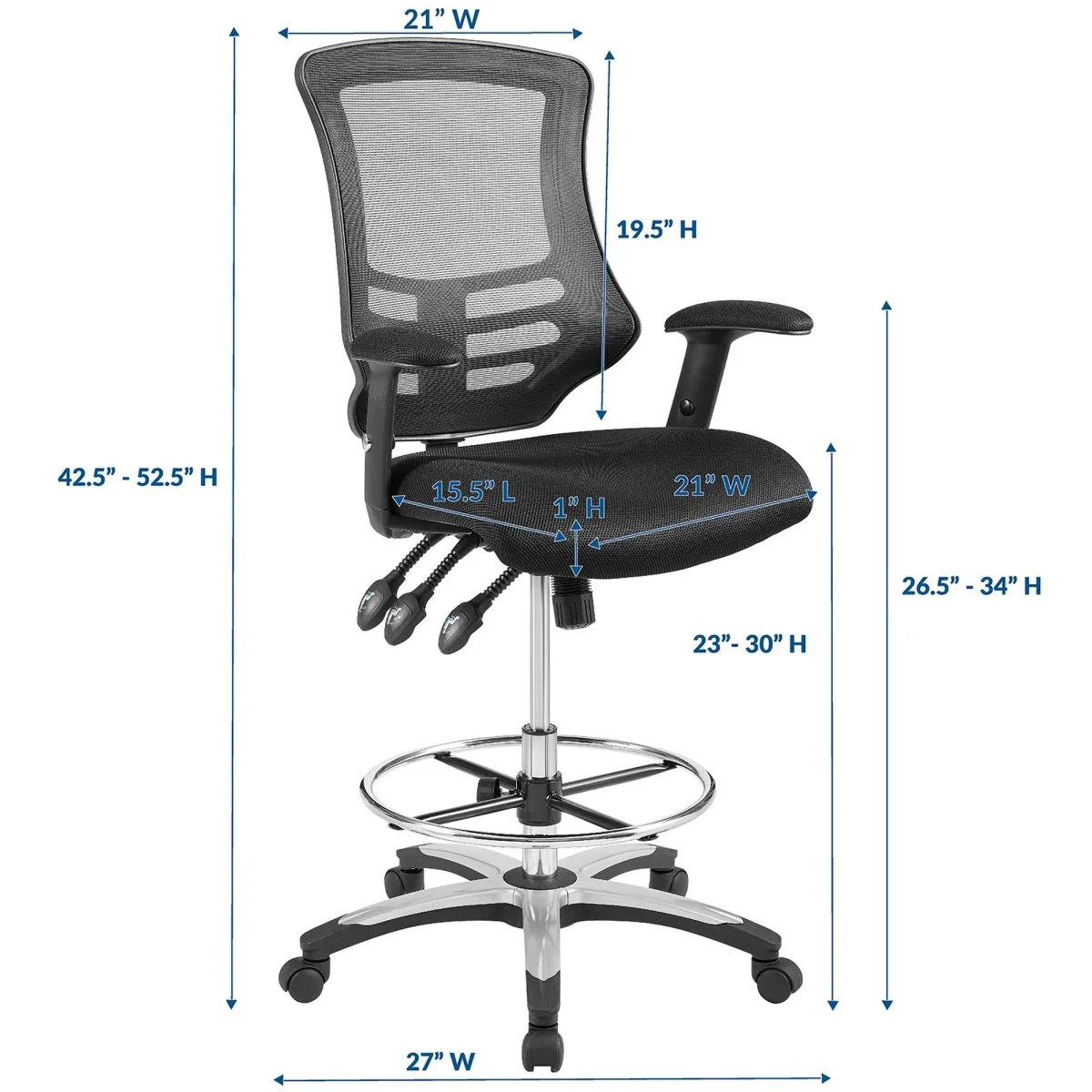 Ergonomic Mesh Drafting Chair with Adjustable Arms – Black - Image 4