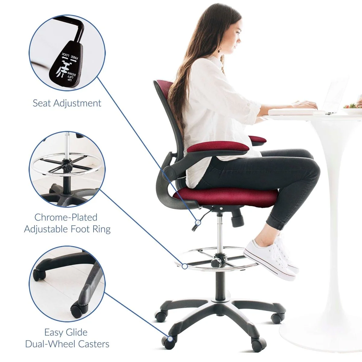 Ergonomic Mesh Drafting Chair with Flip-Up Arms for Office, Studio and Workspace - Image 13