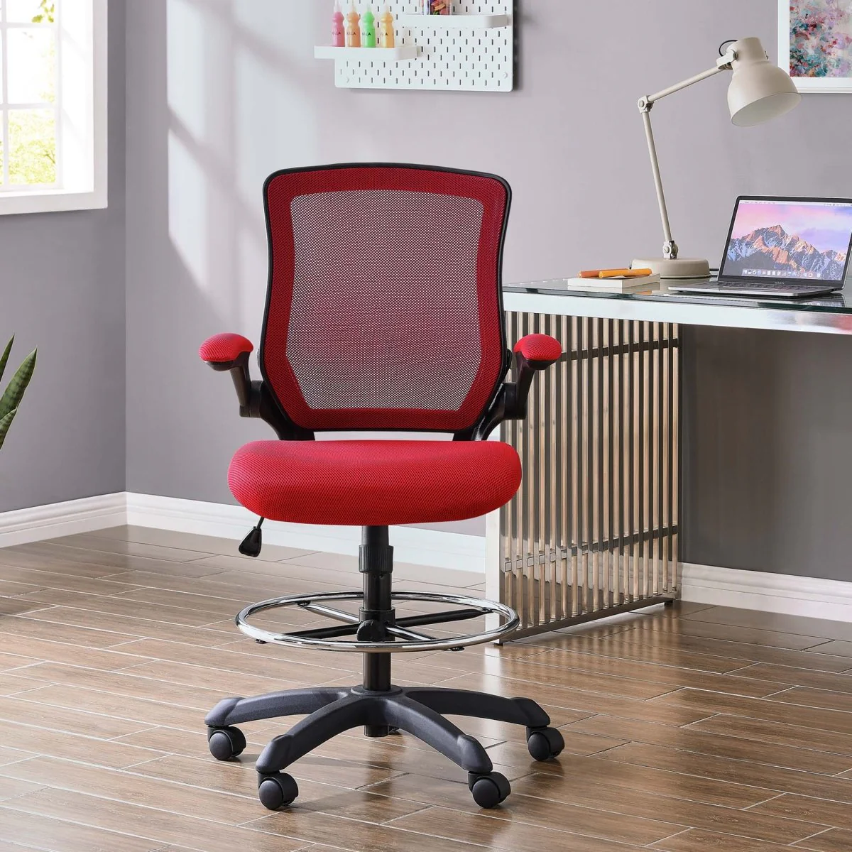 Ergonomic Mesh Drafting Chair with Flip-Up Arms for Office, Studio and Workspace - Image 16