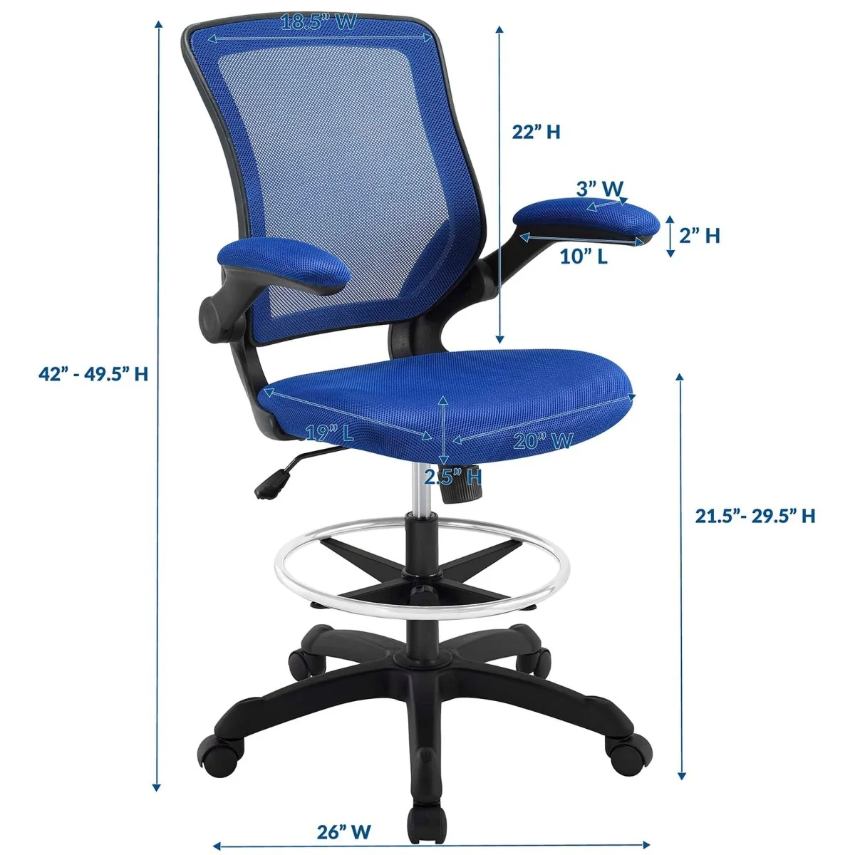 Ergonomic Mesh Drafting Chair with Flip-Up Arms for Office, Studio and Workspace - Image 4