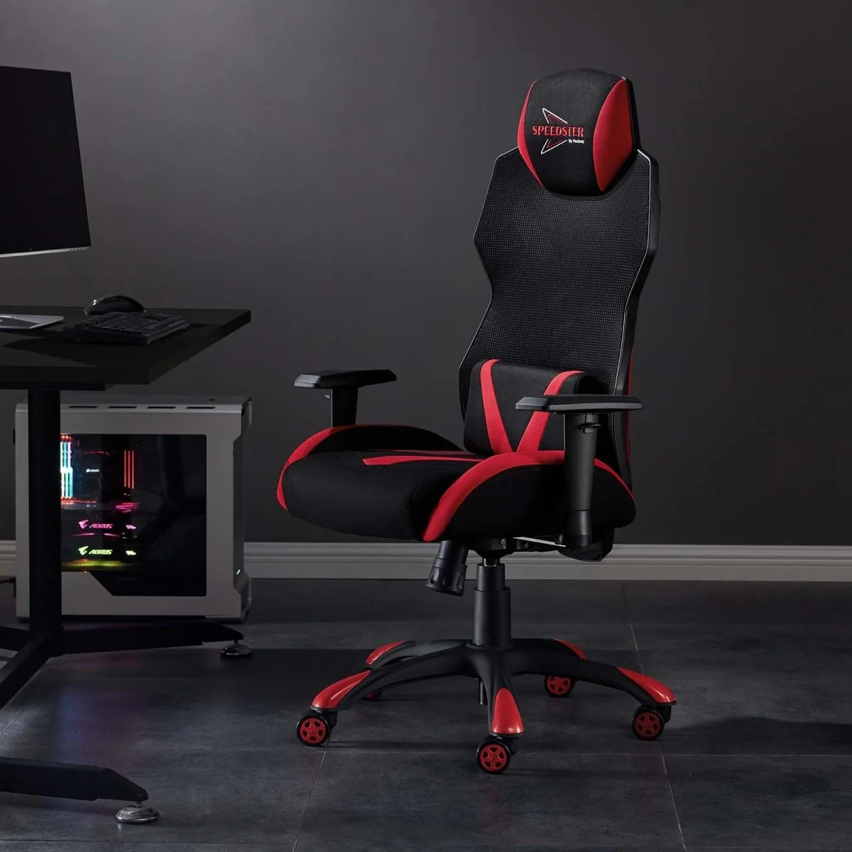 Ergonomic Mesh Gaming Chair with Headrest – Black Red - Image 16