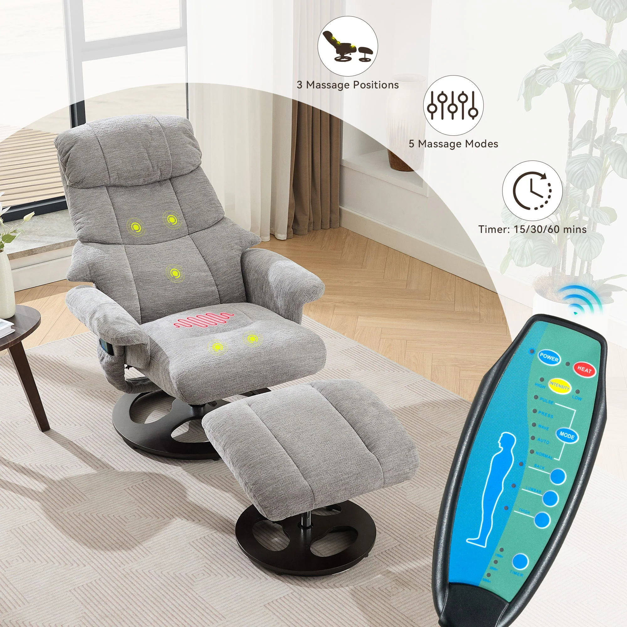 Ergonomic Recliner Chair With Ottoman, Modern 360° Swivel With Footstool - Image 4