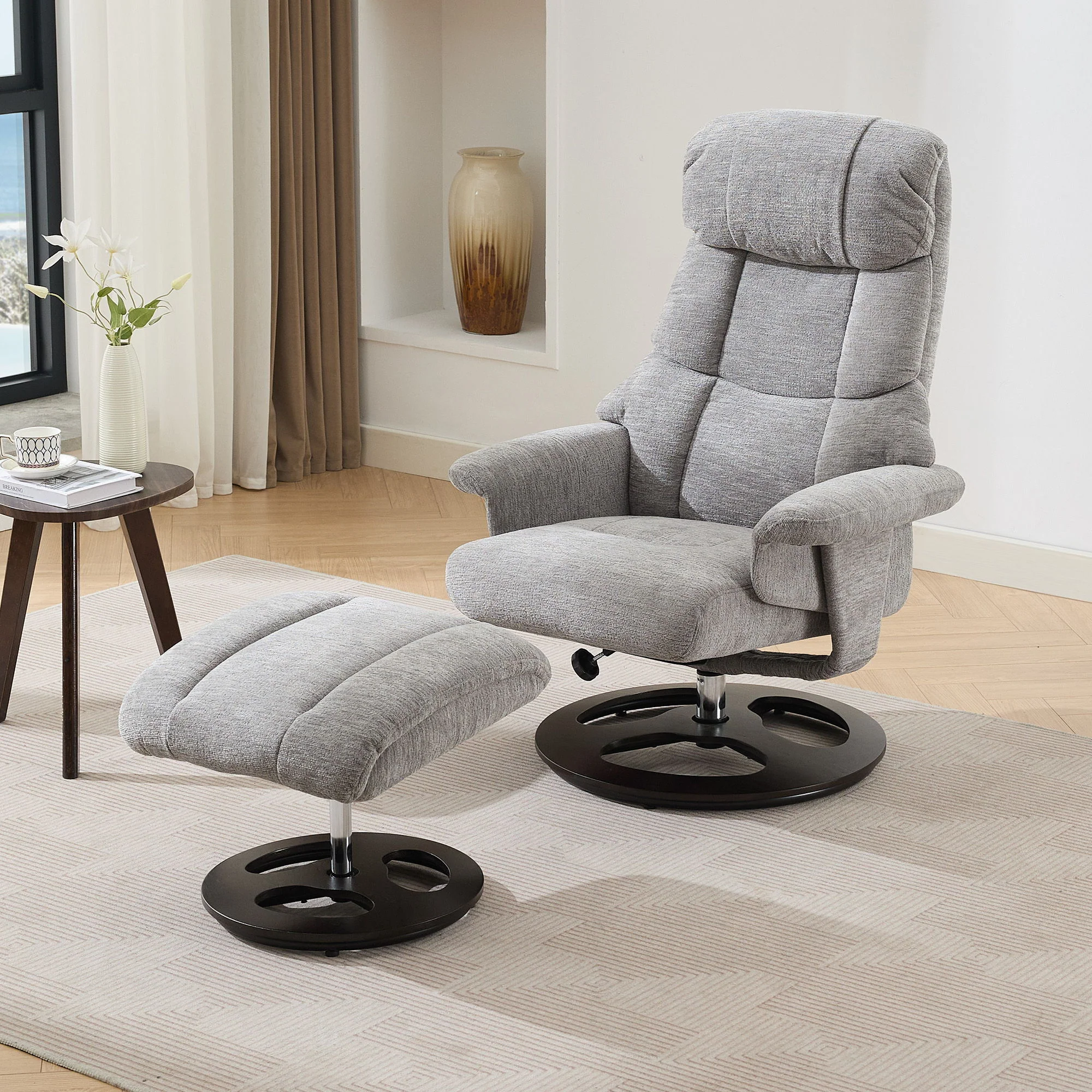 Ergonomic Recliner Chair With Ottoman, Modern 360° Swivel With Footstool - Image 9