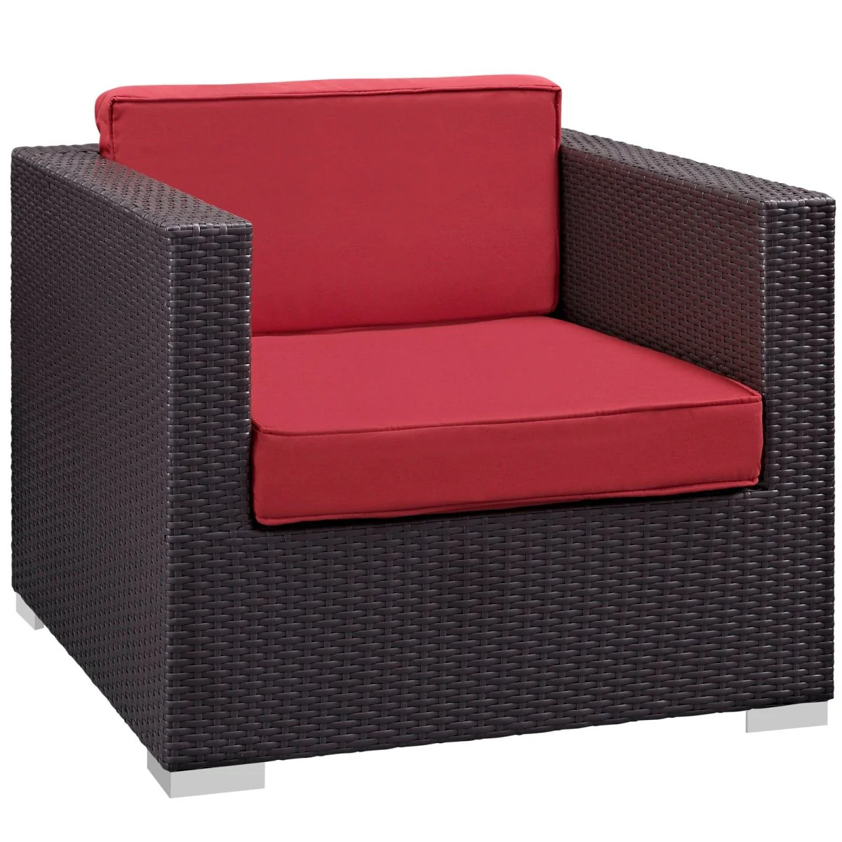 Espresso Wicker Outdoor Patio Armchair with Removable Weather-Resistant Seat Cushions - Image 4
