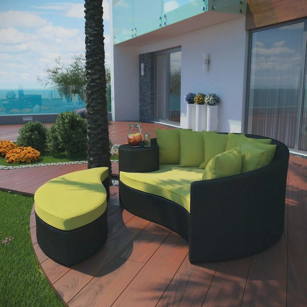 Espresso Wicker Outdoor Patio Daybed with Cushioned Seating and Weather-Resistant Frame - Image 3