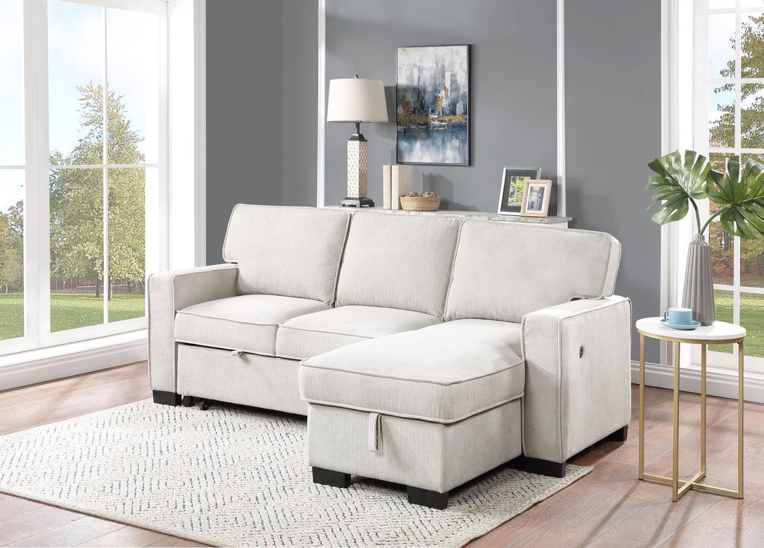 Estelle - Fabric Reversible Sleeper Sectional With Storage Chaise Drop-Down Table 2 Cup Holders And 2 USB Ports - Image 10