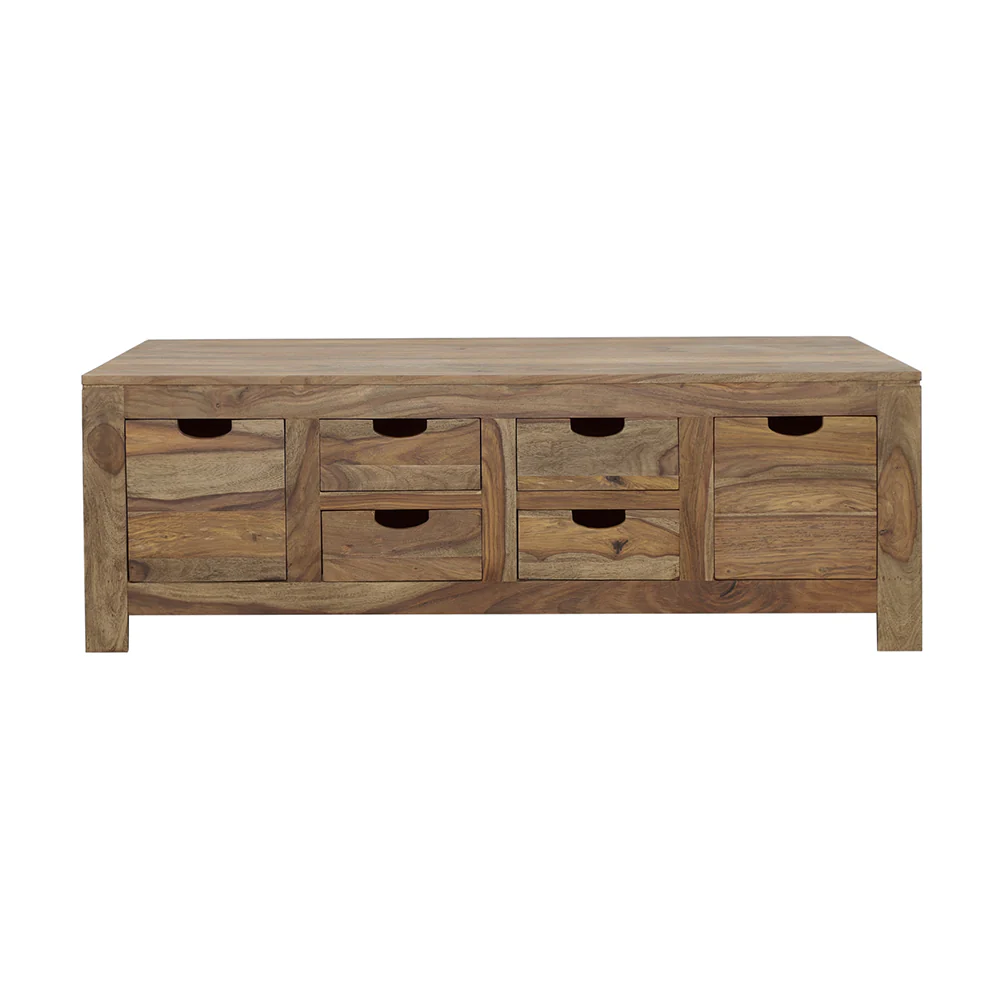 Esther 6-Drawer Solid Wood Coffee Table Natural Sheesham - Image 2