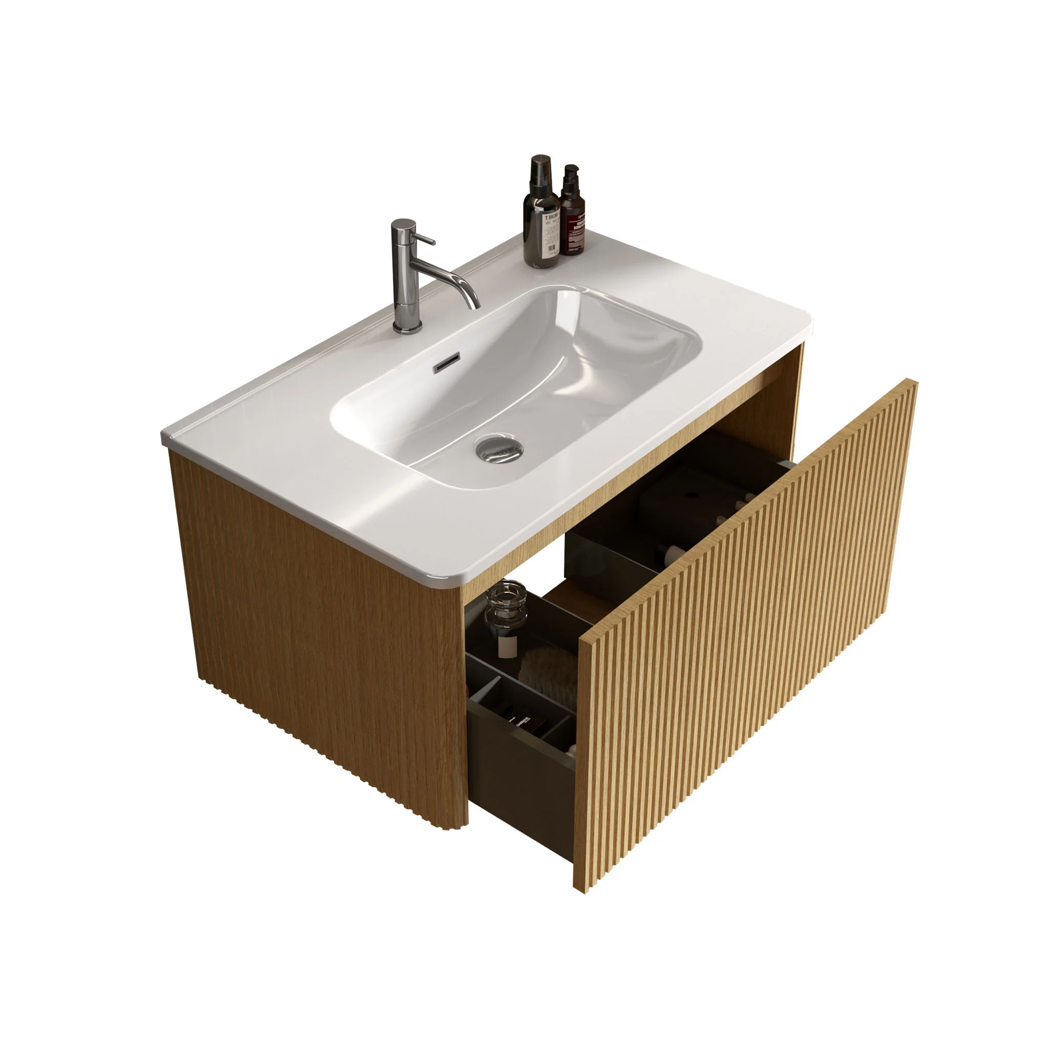 Etna - Striped Bathroom Vanity With Ceramic Sink, Wall Mounted Floating Bathroom Vanity For Modern Bathroom - Image 12