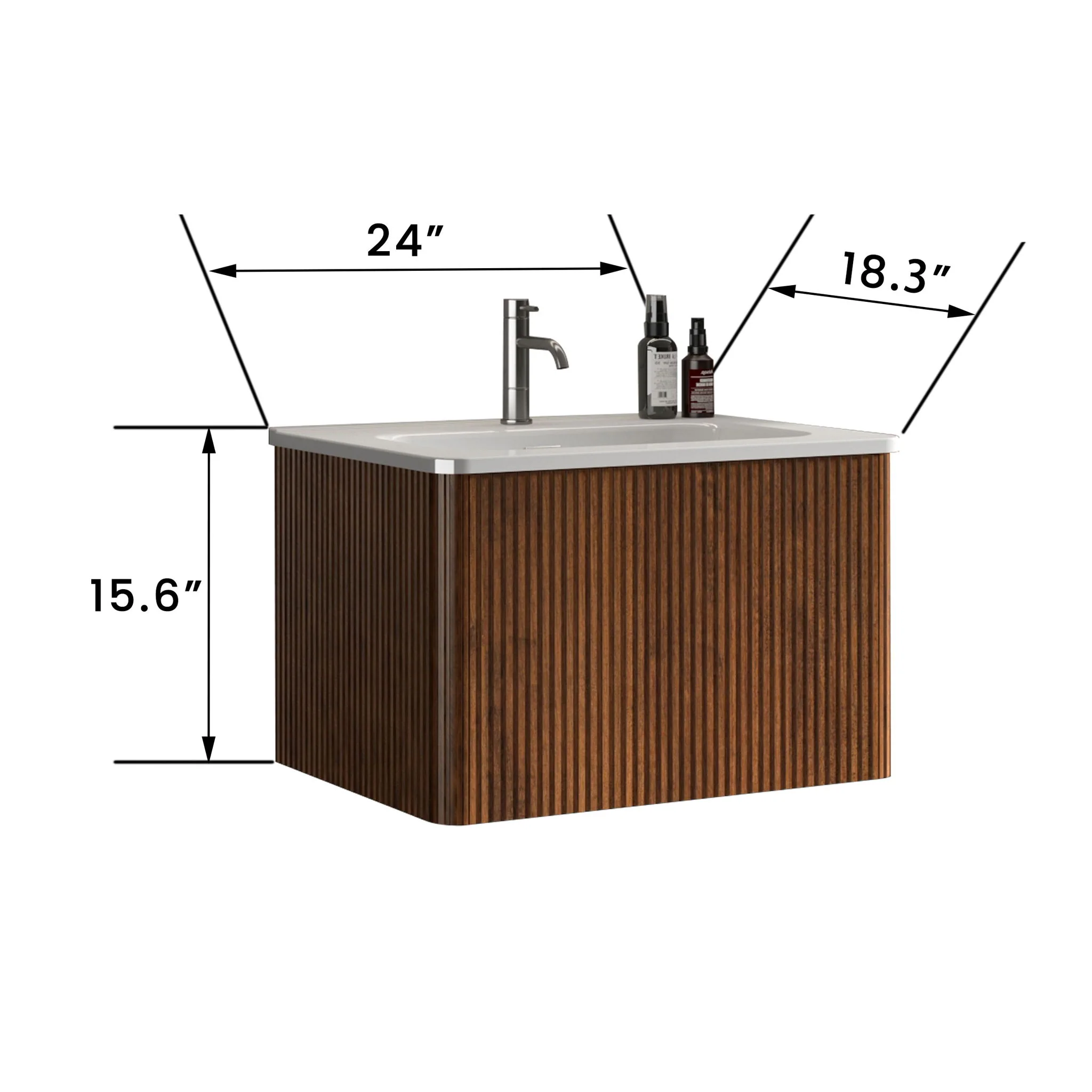 Etna - Striped Bathroom Vanity With Ceramic Sink, Wall Mounted Floating Bathroom Vanity For Modern Bathroom - Image 8
